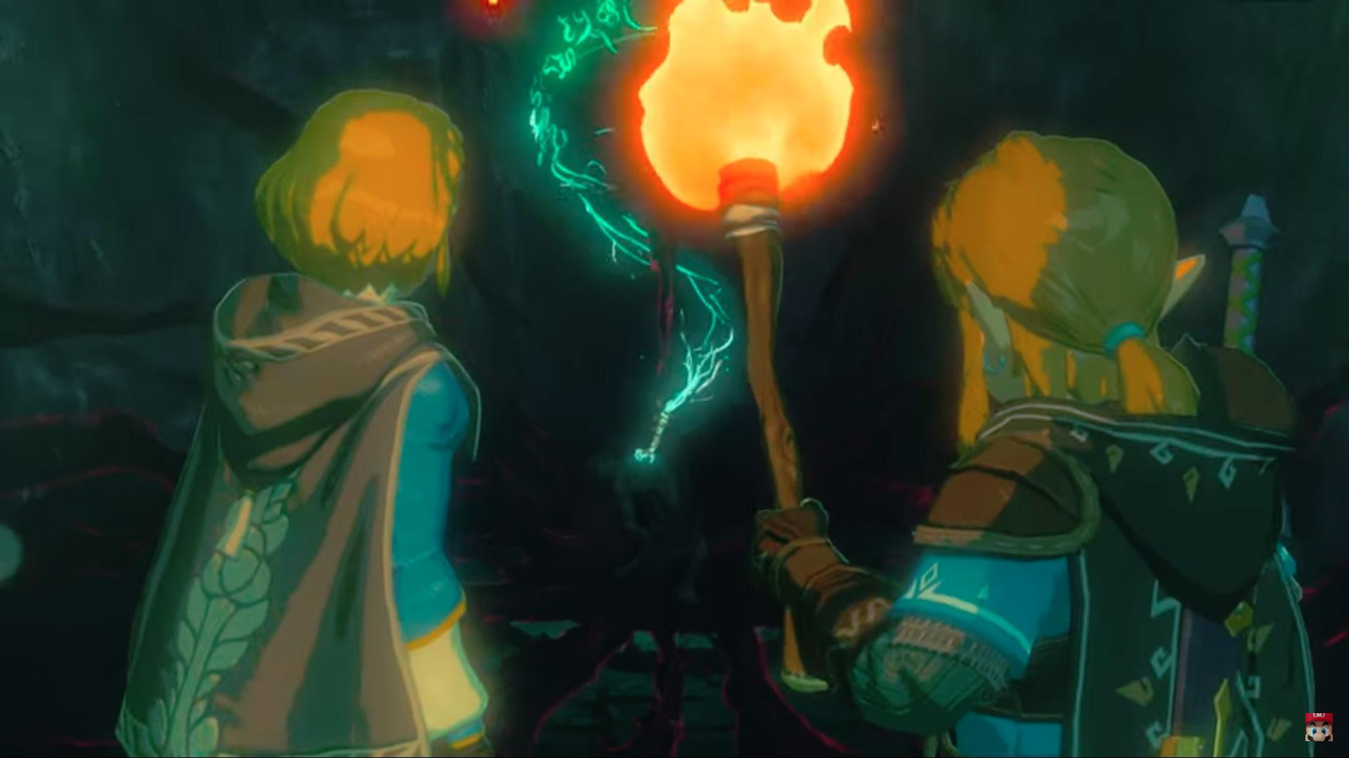 薩爾達公主與林克一同探查神秘的洞穴。(翻攝自Nintendo YouTube頻道)