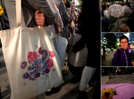 數百人手持鮮花和標語，甚至身穿花朵圖案的衣服或配件，集結抗議日本法院多次將性侵犯判無罪。（翻攝自Sacklaver推特）