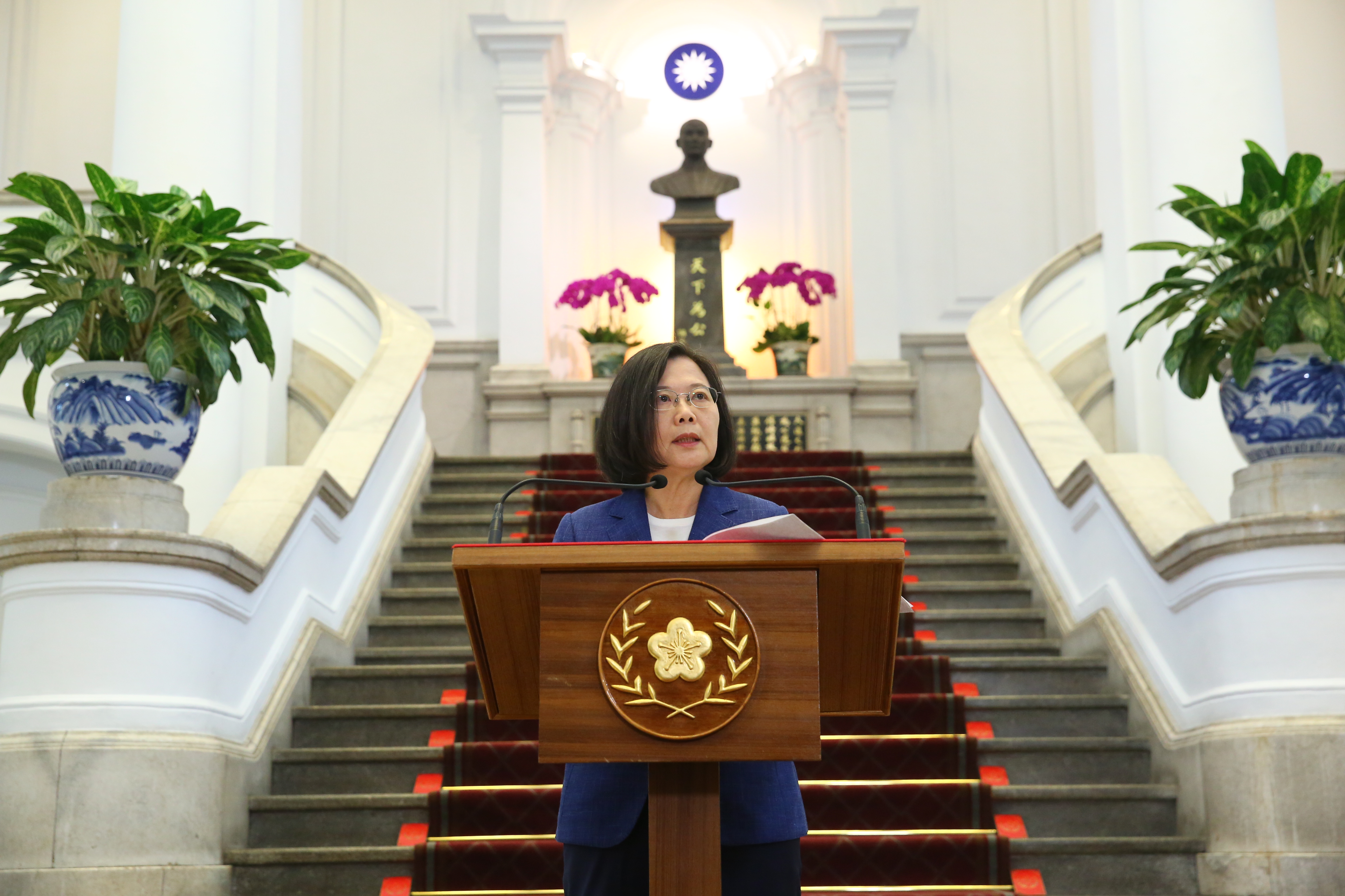 總統蔡英文下午在總統府對香港議題發表談話。