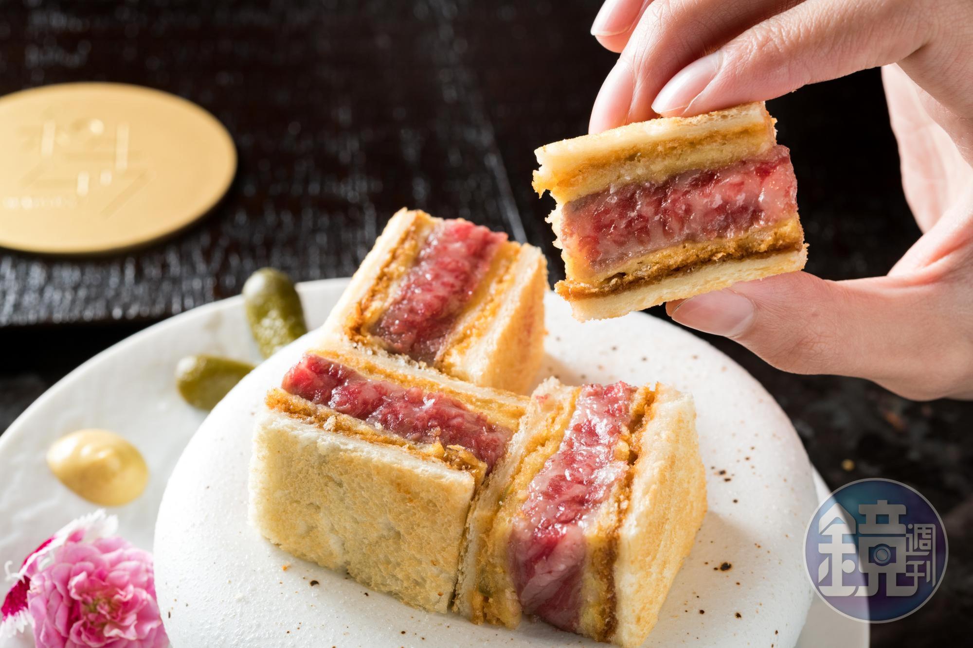 燒肉店流行的「炸和牛三明治」，在「和牛47」吃得到。（套餐加購價980元／份）