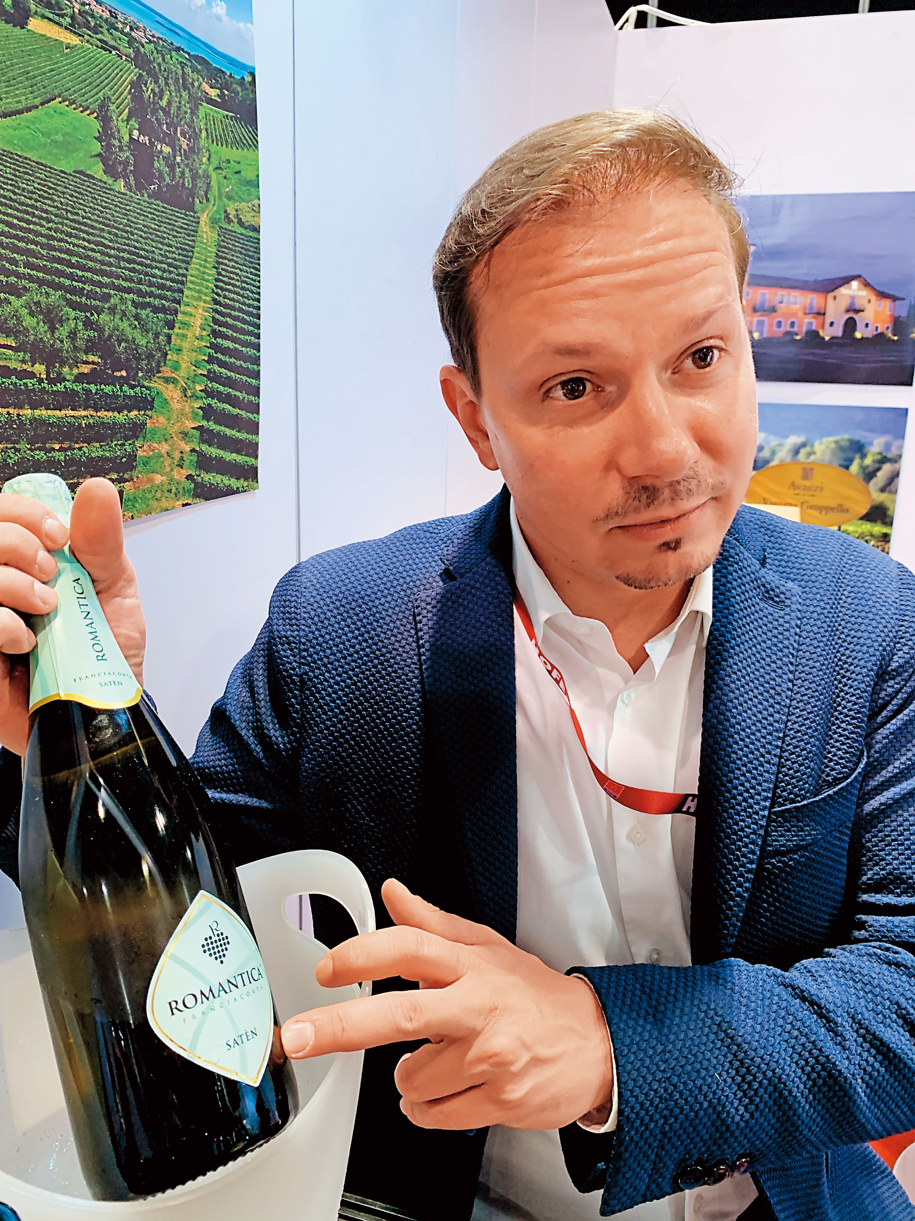 義大利酒莊Avanzi第三代傳人Nicola，親自介紹Franciacorta產區特有的Saten，瓶內只加18至20g少量的糖，比一般香檳少一個大氣壓。