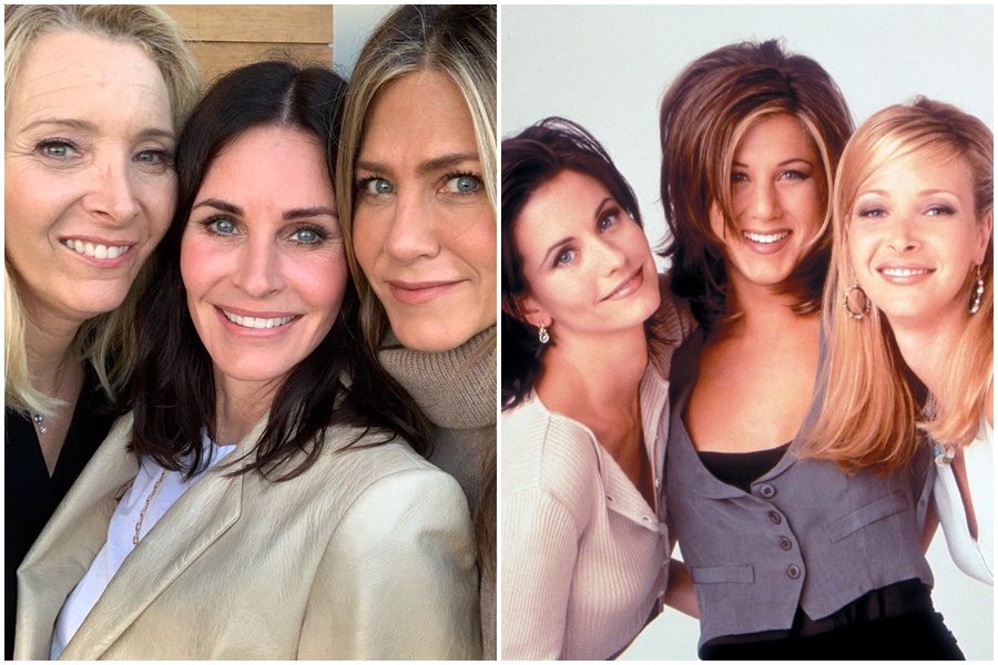 《六人行》三位女主角在同框，讓粉絲激動狂按讚。（左圖翻攝自Courteney Cox IG、右圖翻攝自網路劇照）