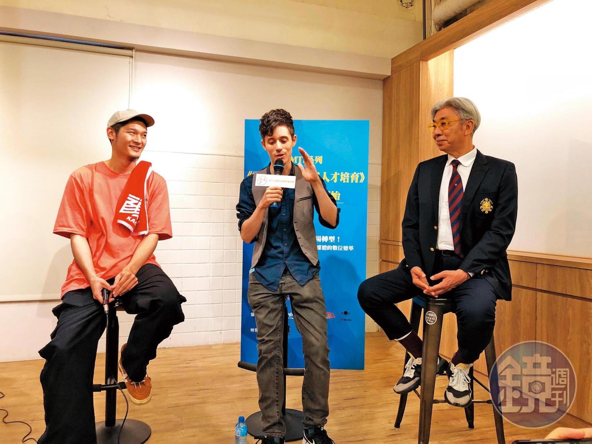 倪重華（右起）舉辦多個音樂講座，邀請國際級YouTuber Kurt Schneider、金曲獎入圍者Leo王經驗分享。