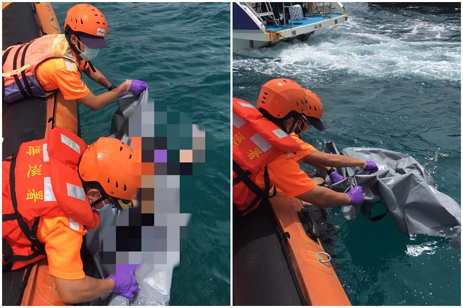 海巡人員出動救生艇，於小琉球海域打撈輕生女子浮屍。（翻攝畫面）