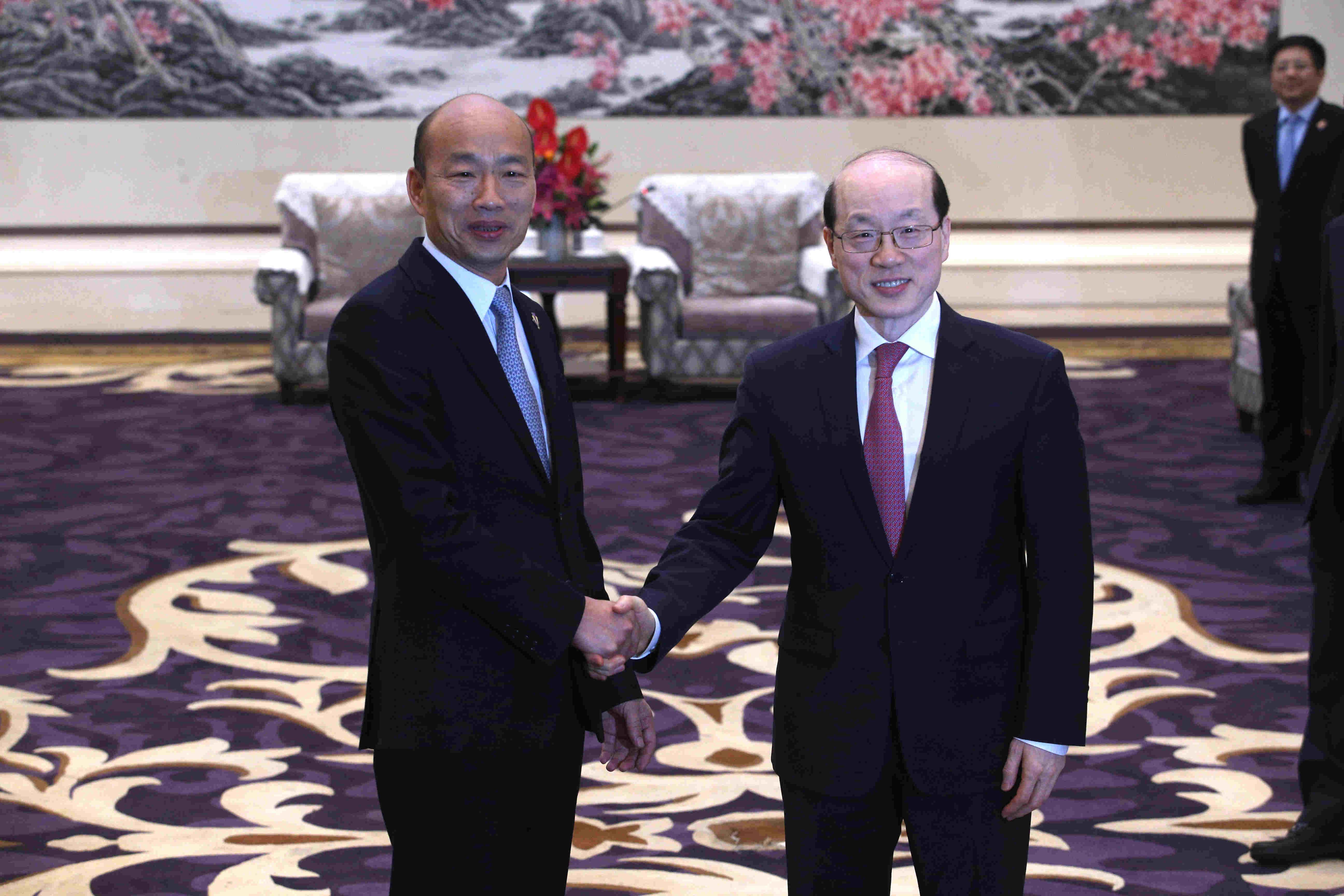 韓國瑜3月25日與中國國台辦主任劉結一會面。（高雄市政府提供）