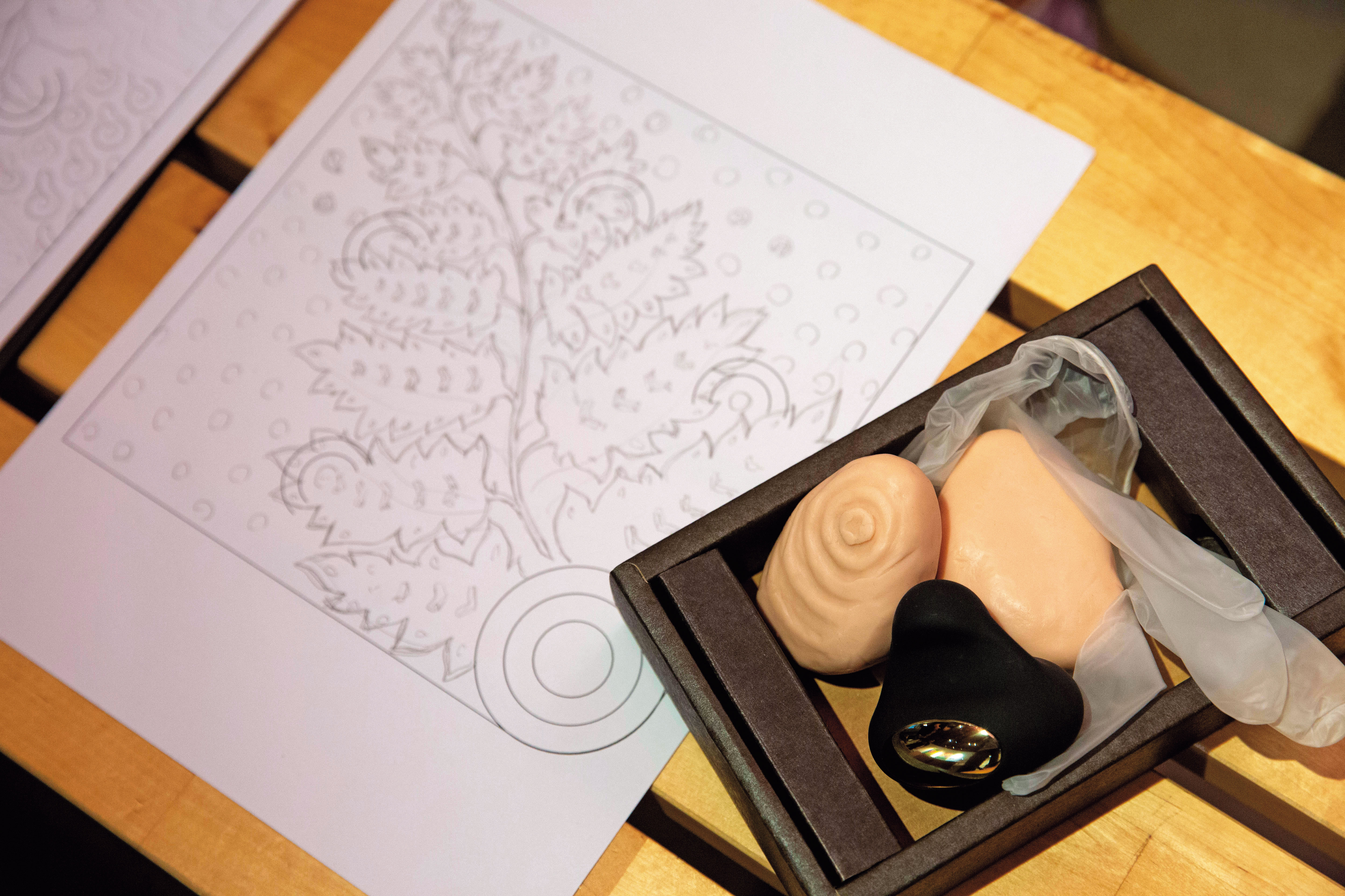  正在設計研發的新產品，計畫以台灣蕨類的紋路做成新型自慰套。