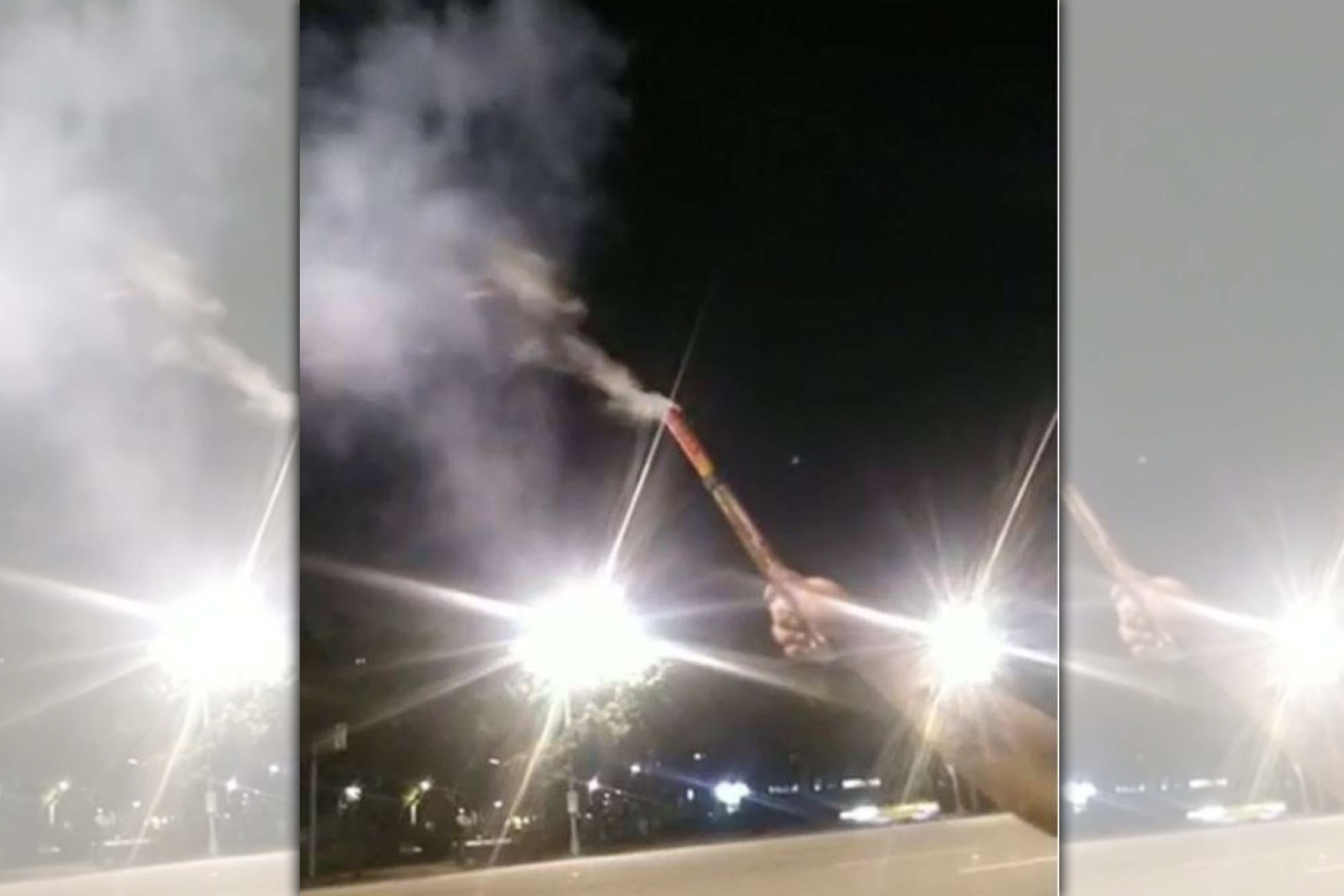 晏姓兄妹在總府前放沖天炮抗議，並在臉書直播。（翻攝臉書）