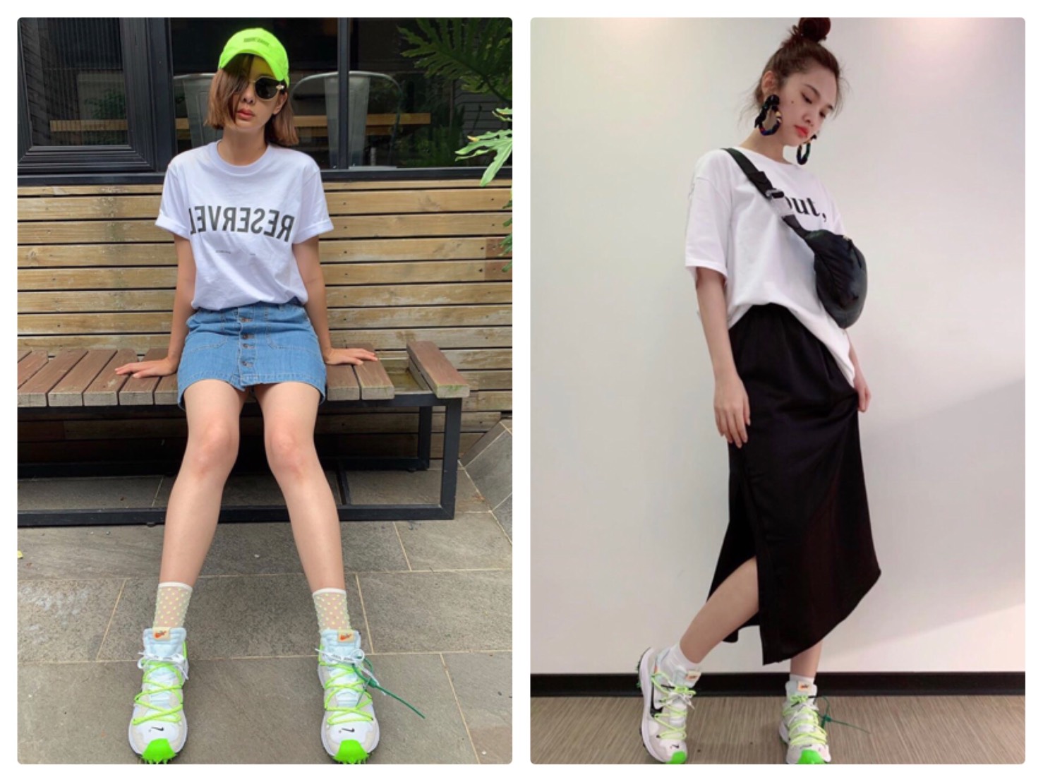 安心亞與楊丞琳腳上都穿了Off White x Nike的聯名新鞋款。（翻攝自安心亞、楊丞琳IG）