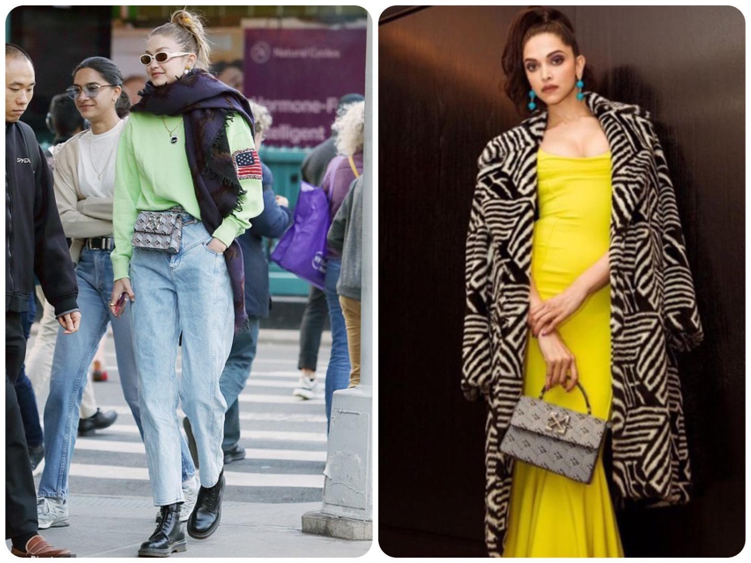 超模Gigi Hadid(圖左)與寶萊塢天后迪皮卡帕度柯妮已經搶先一步擁有OFF-WHITE Jitney包款。(OFF-WHITE提供)