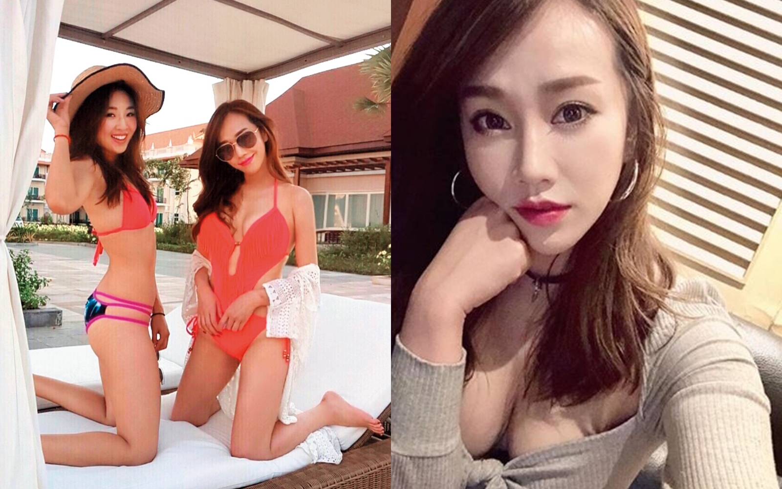 上圍凸出的林佩瑤（左圖右），非常大方向外界展露自己的肉體，而且看似照片一張都要拍很久。（翻攝自林佩瑤臉書）