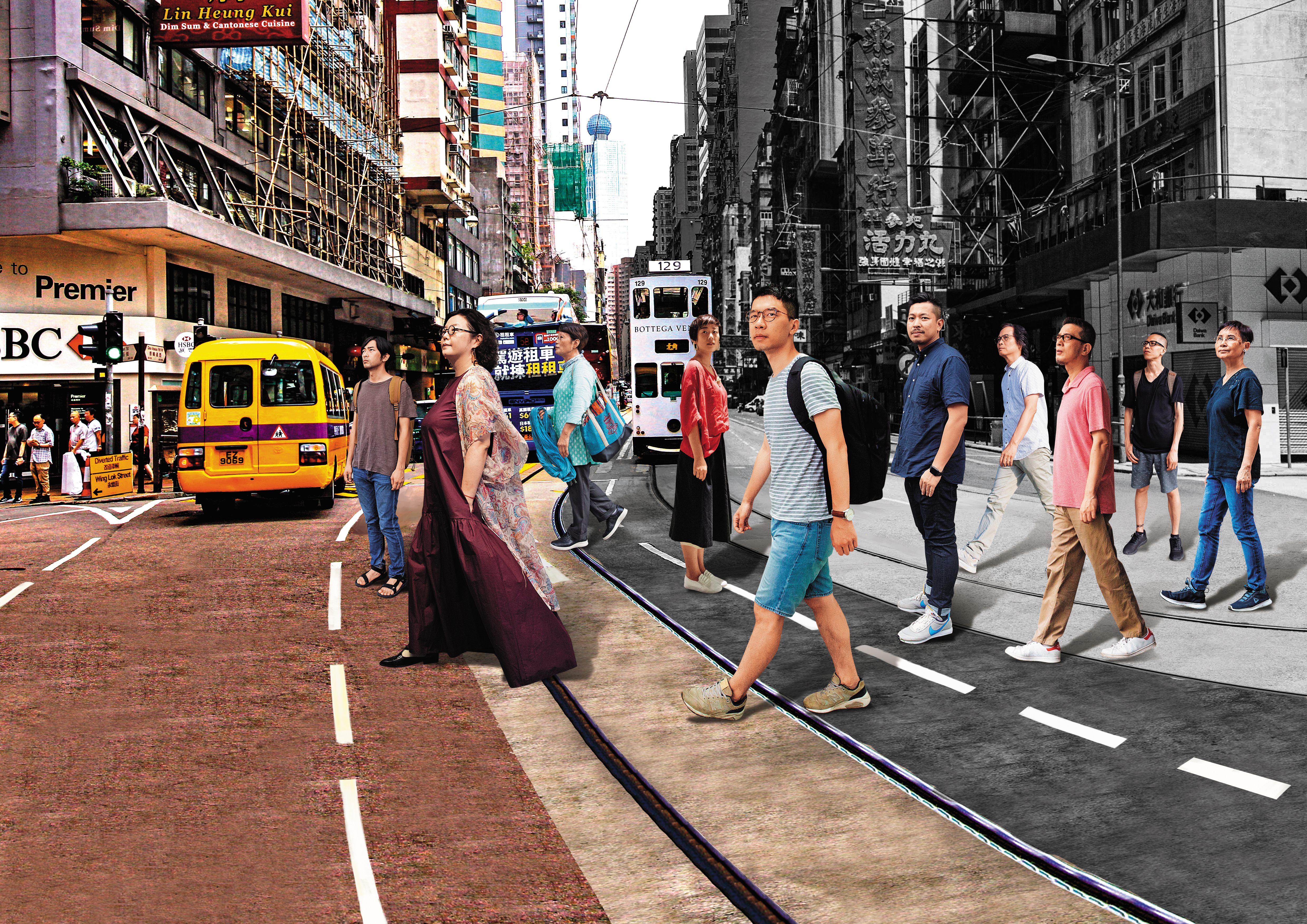 今年是香港主權移交中國第22年，我們採訪了10位香港人，聽他們述說22年來的改變。背景是德輔西街及皇后街交界的合成圖，右邊是1997年街景，左邊則是當前樣貌。（右圖翻攝自香港舊照片粉絲專頁）