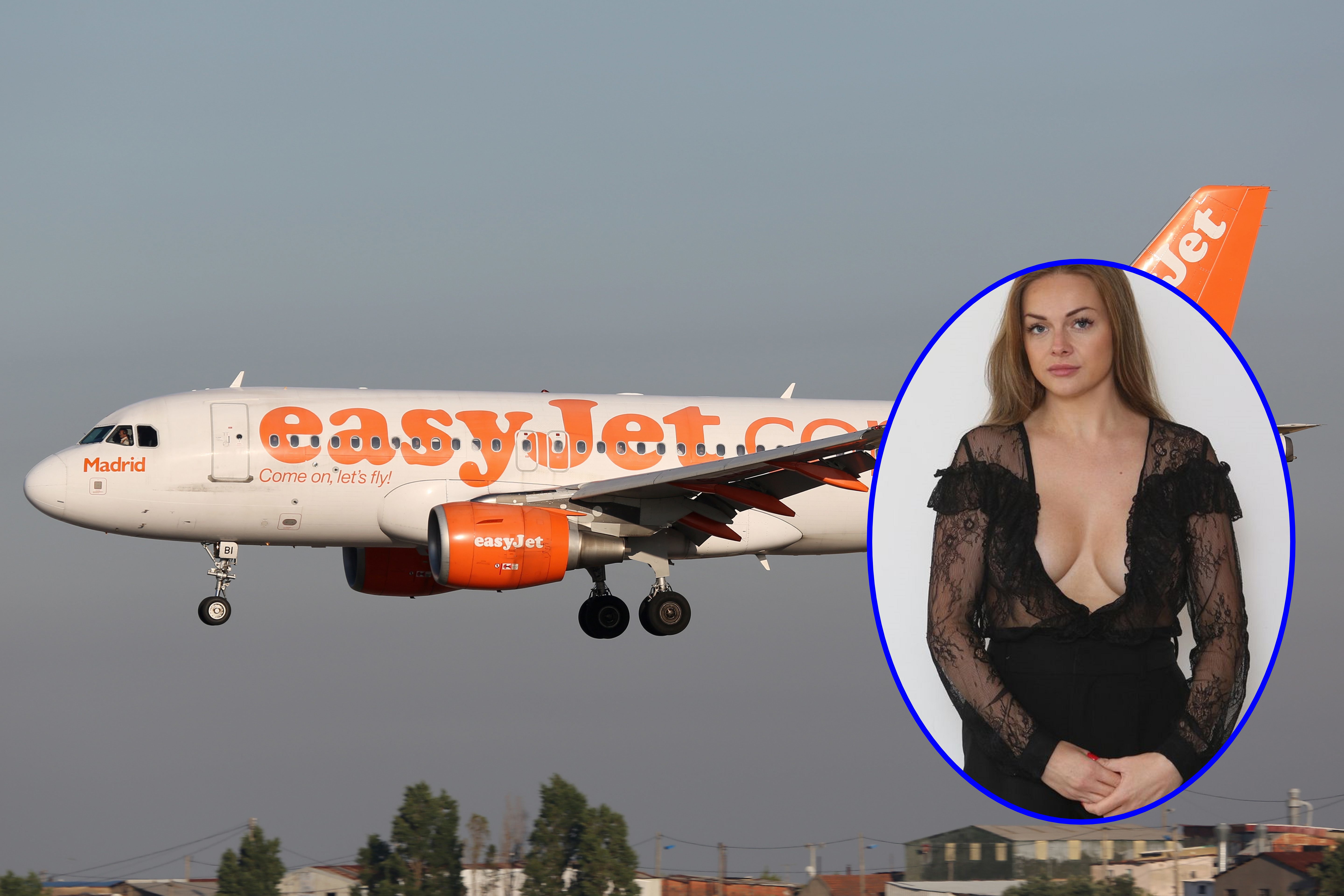 英國一名女子搭乘易捷航空時疑似因穿著暴露遭拒絕登機。(大圖東方IC、小圖翻攝自mirror.co.uk)