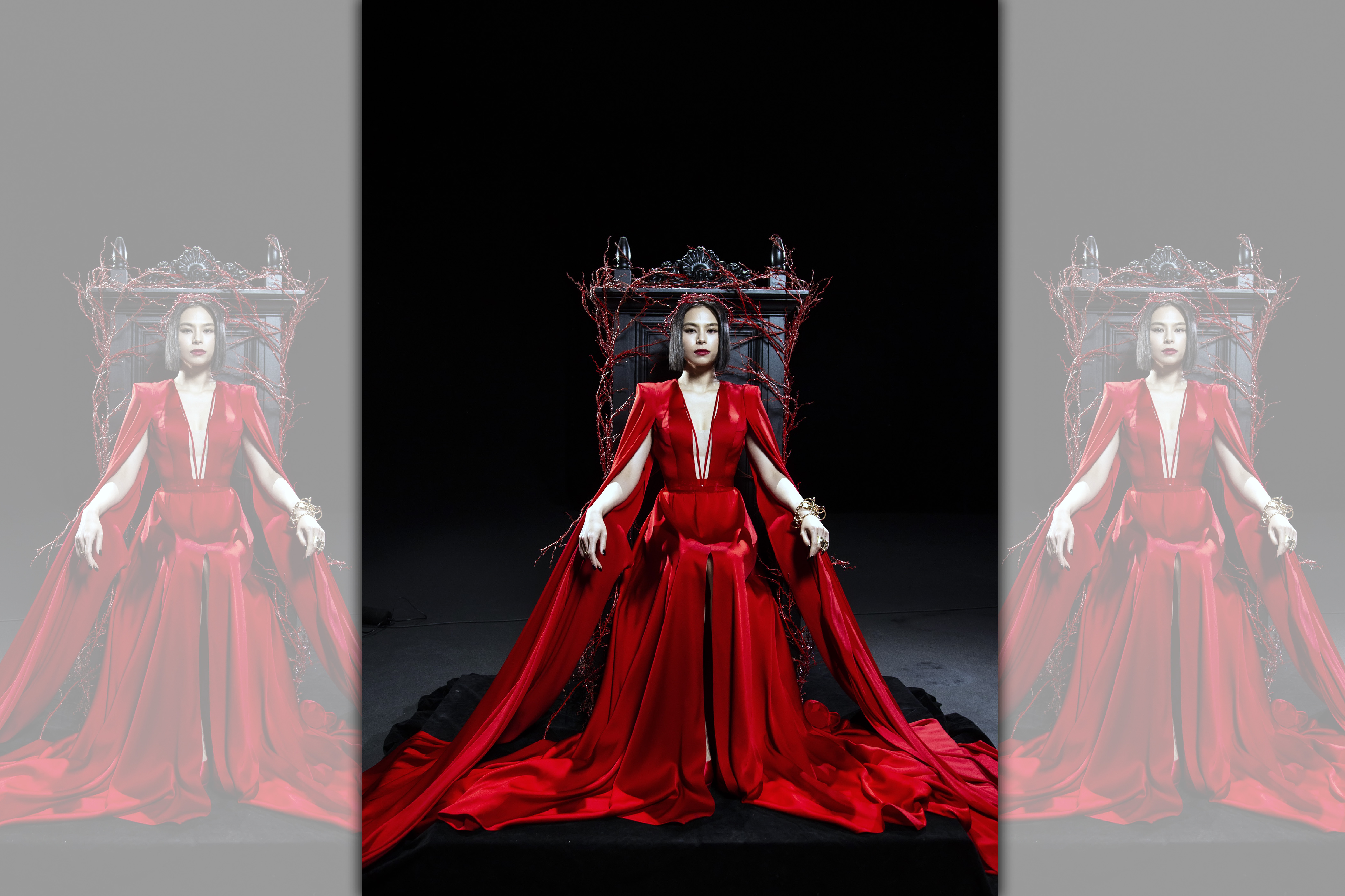 李幸倪在MV中一手紅衣，擔任審判者。（環球唱片提供）