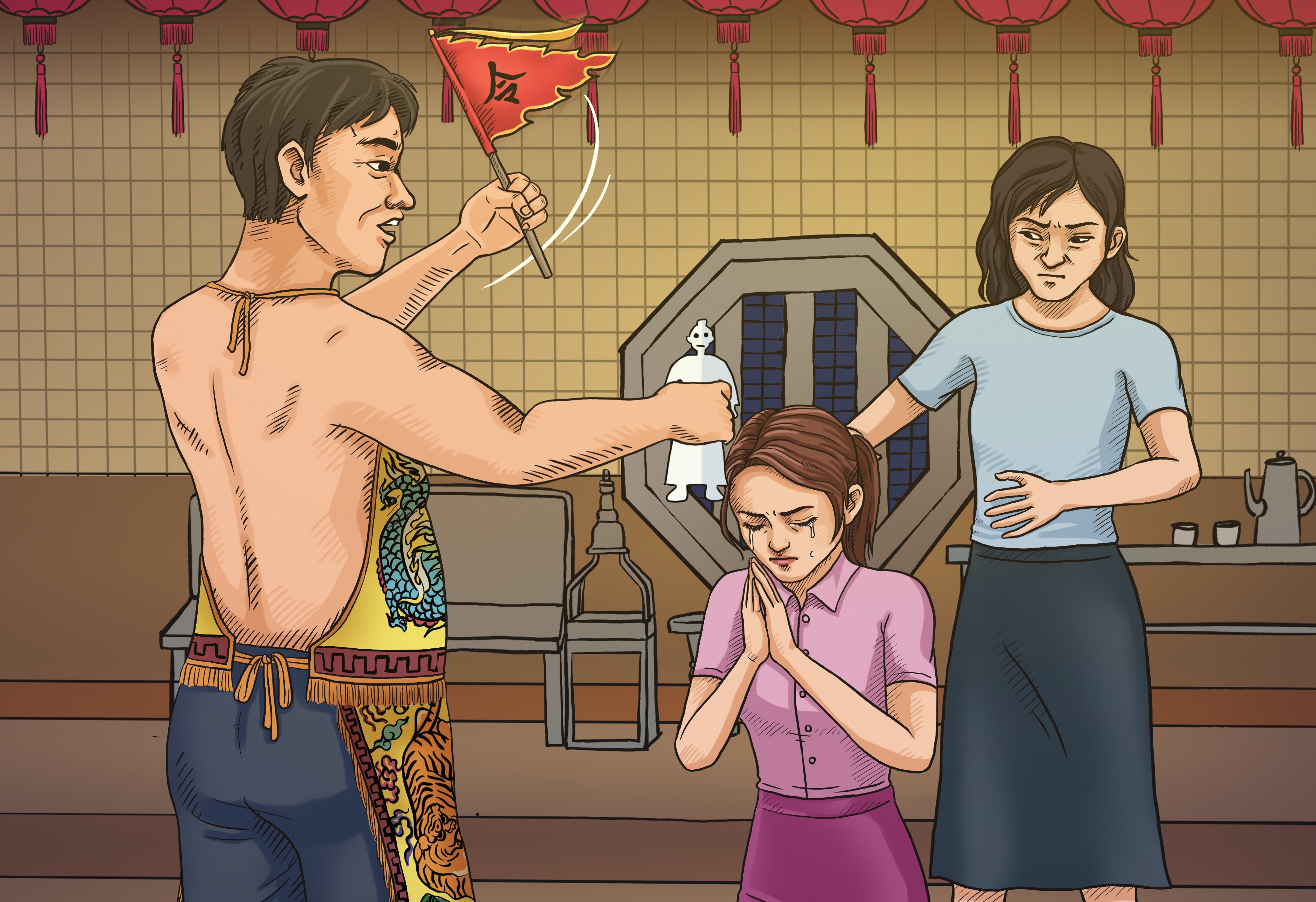 屏東縣潘姓乩童一開始先誆騙失戀的女信徒小美（化名），胡扯用紙紮人沾體液施法術，可以讓男友回心轉意。（示意畫面）