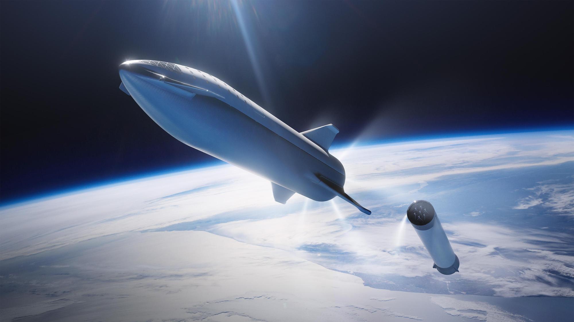 2018年9月，馬斯克的SpaceX公司推出新設計的太空船，可搭載100人，目標是人類未來在月球、火星、或更遠星體殖民的交通工具。（東方IC）