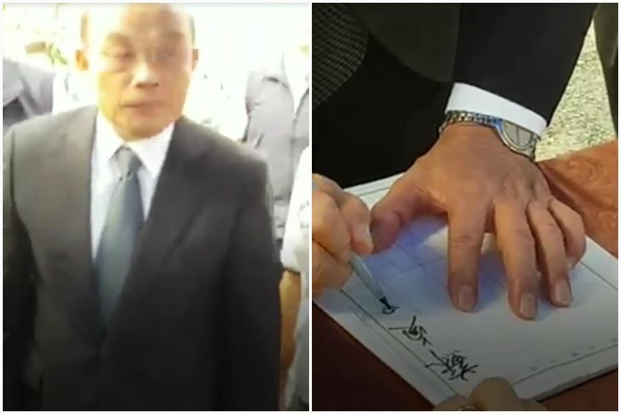蘇貞昌參與告別式簽名，遭有心人士上網貼文張冠李戴。（翻攝畫面）