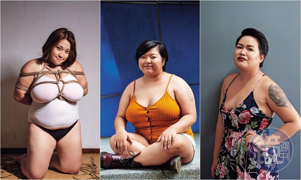 巫止祇（左）自大學美術系畢業，對人體攝影充滿興趣，自己掌鏡，也常被拍；最近推出以繩縛為主題的人體寫真集，風格鮮明。李宜靜（中）高喊性解放，常以大白話暢談「幹人」與「被幹」，豪爽女人架勢，頗似退休性權學者何春蕤及已故婦運前輩施寄青。娃娃（右）個性活潑有主見，是黑人的天菜，婚前一夜情對象多數是黑人，她不諱言老公之前也是她的炮友。