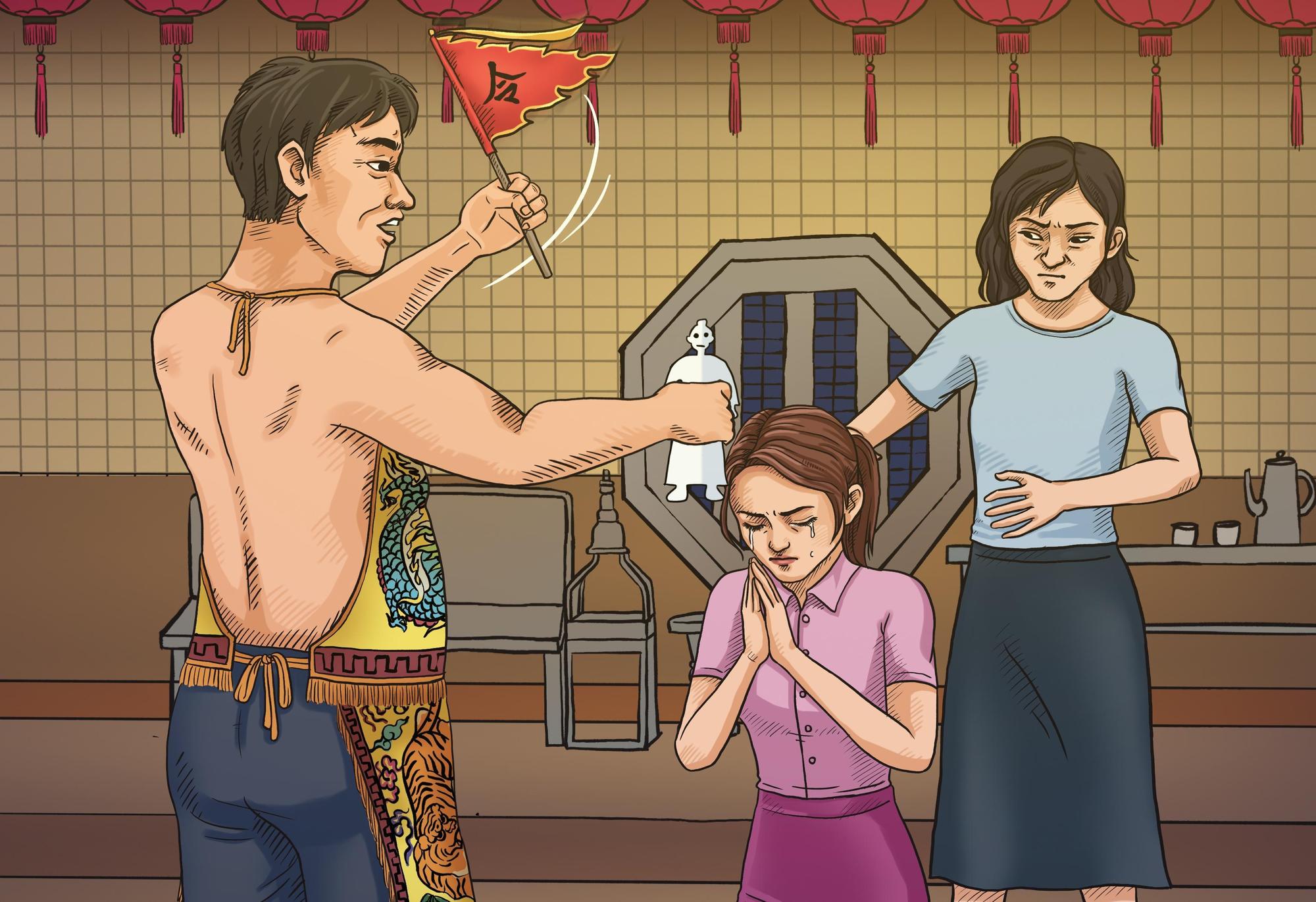 屏東縣潘姓乩童一開始先誆騙失戀的女信徒小美(化名),胡扯用紙紮人沾體液施法術,可以讓男友回心轉意。(示意畫面)