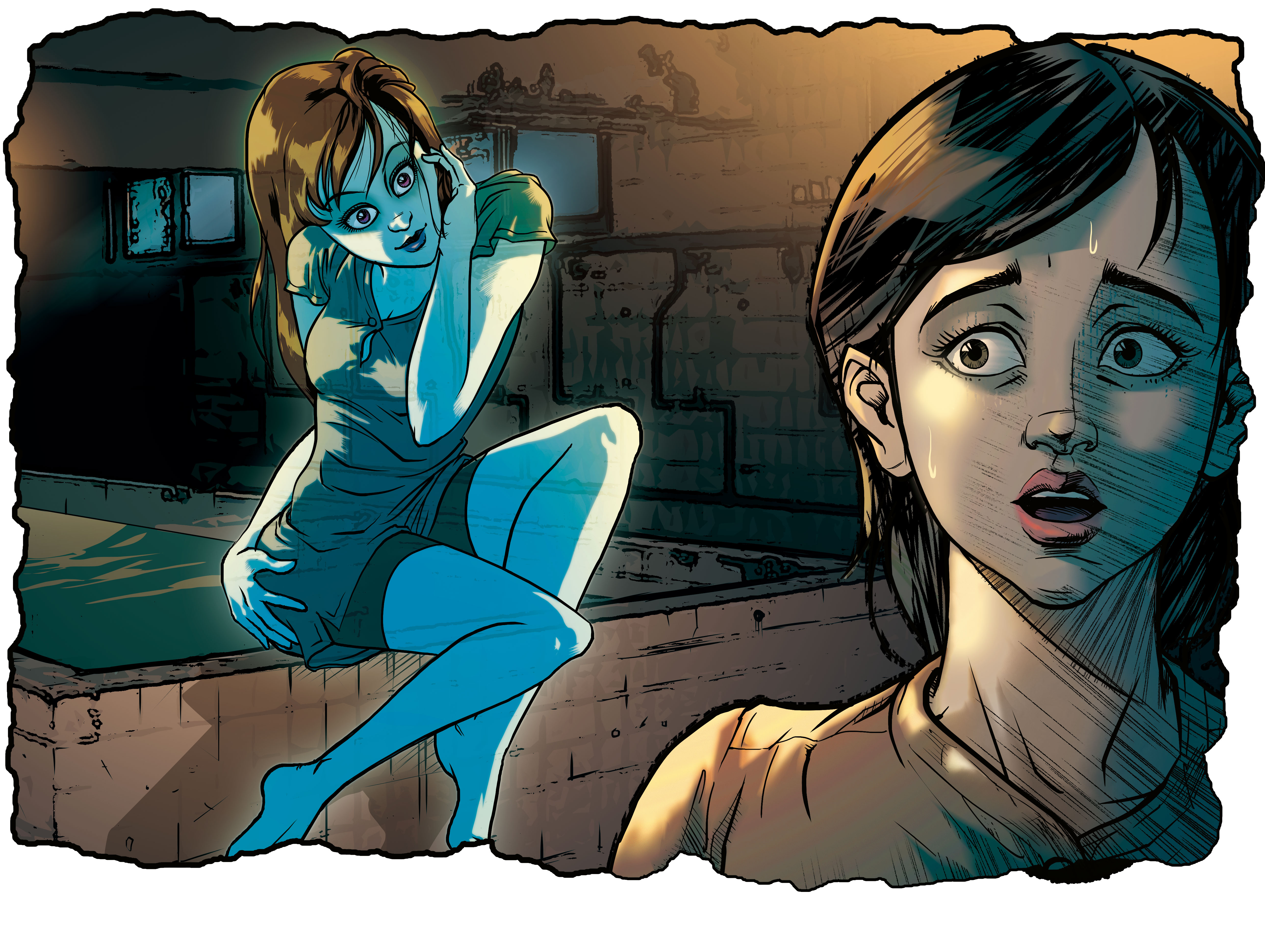 中國籍女子阿金（右）在移民署台北收容所收容期間，於女舍浴廁內，看見外籍女鬼。