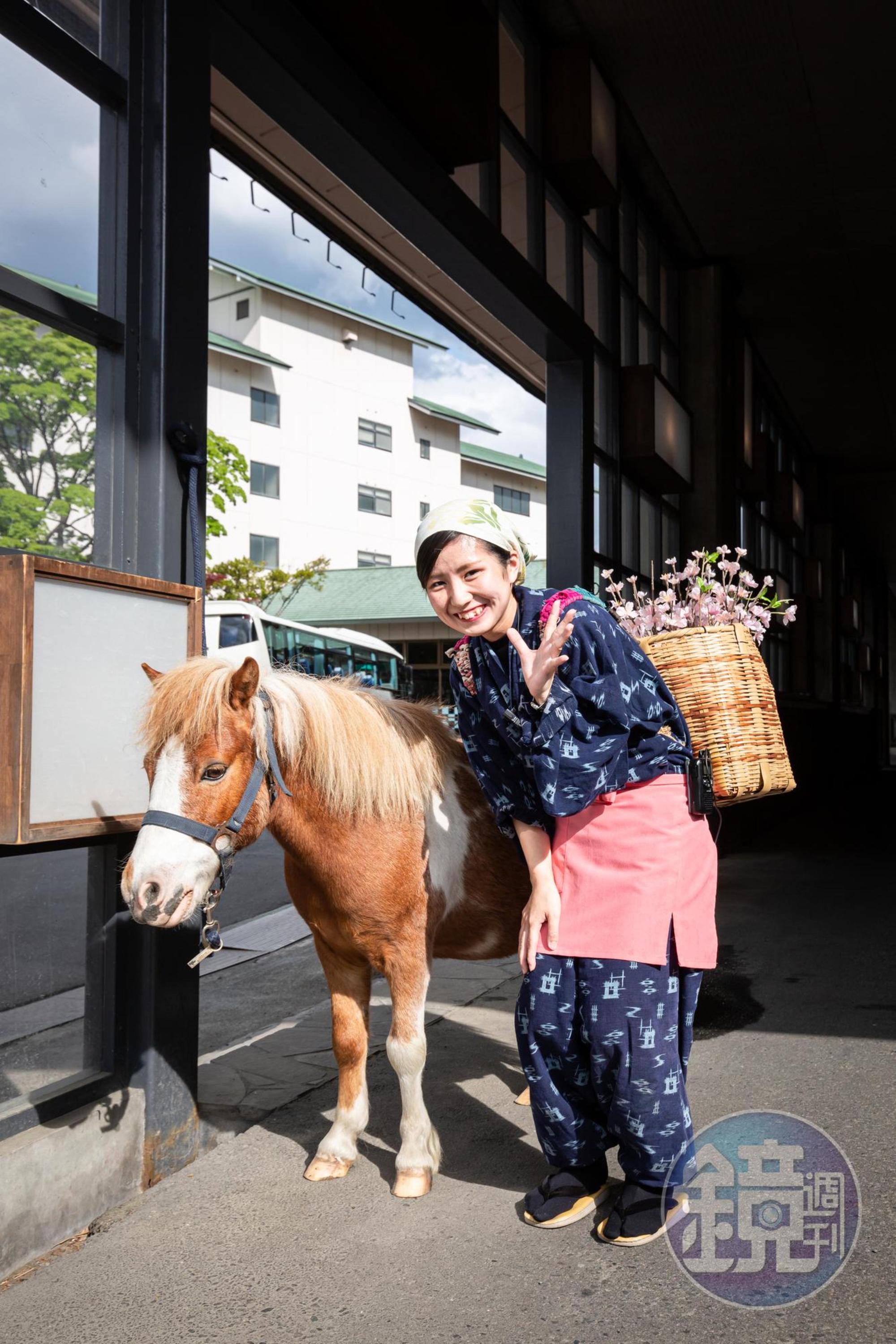 笑容甜美的服務人員和迎賓小馬,迎接造訪的旅人。