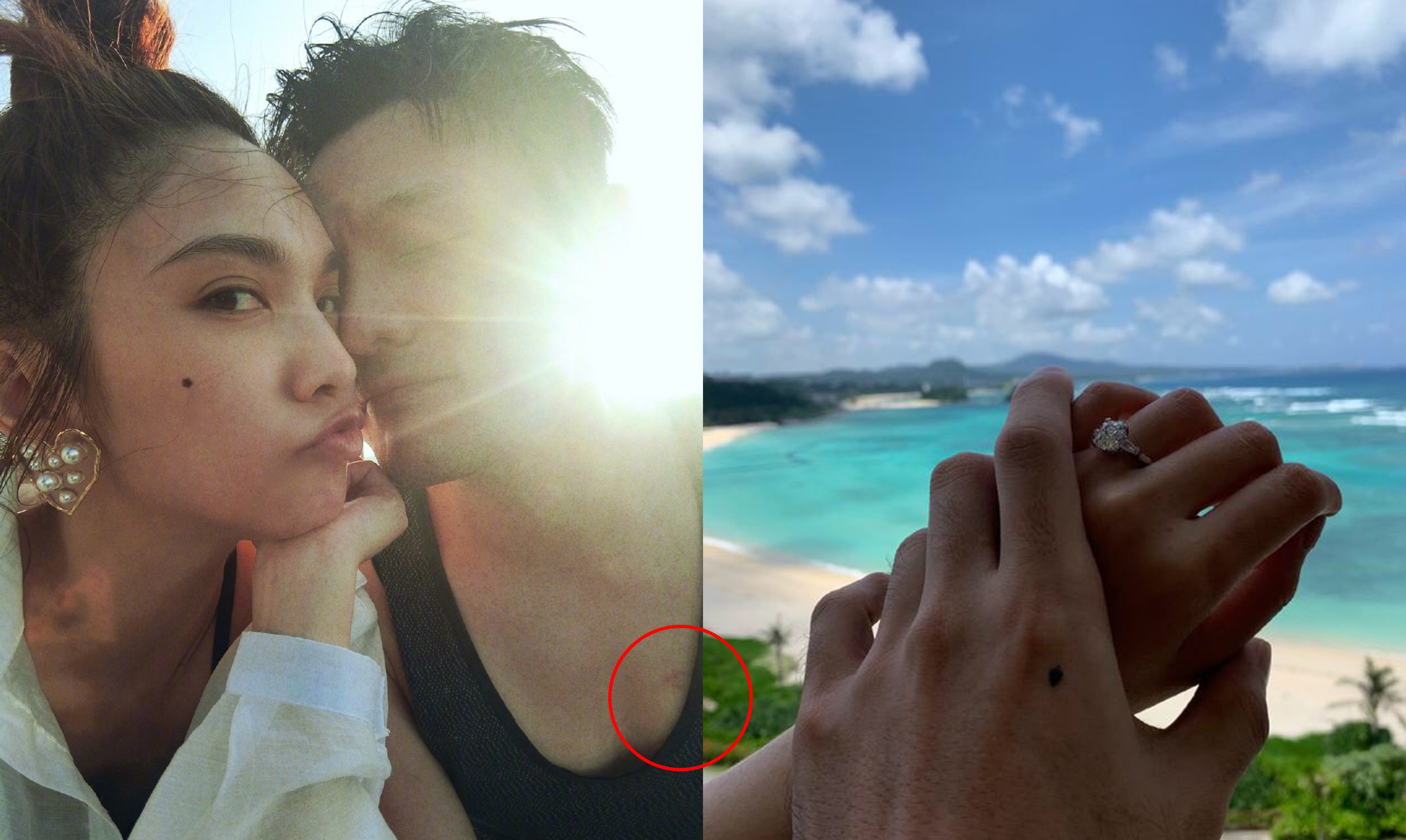 與楊丞琳甜蜜入鏡,李榮浩胸口的草莓吻痕,引人注目。(翻攝自李榮浩微博)