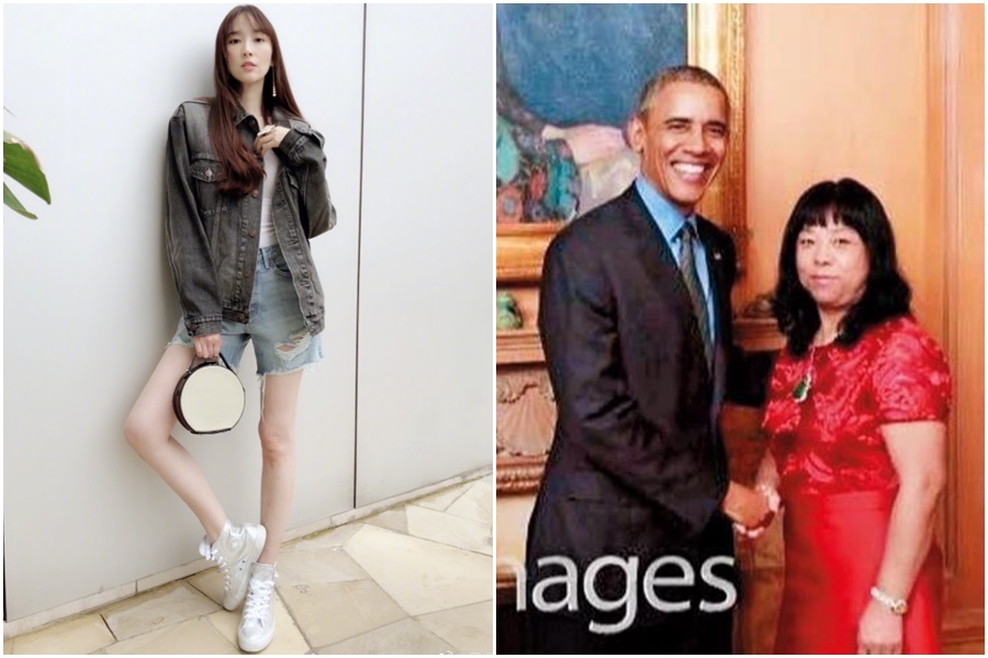 紀曉波的媽媽崔麗杰（右圖右），曾以19億美元的身家登上「香港50富豪排行榜」，並與美國前總統歐巴馬合照，當時吳佩慈（左圖）稱她是「我自豪的婆婆」。（左圖翻攝自吳佩慈微博、右圖翻攝自吳佩慈IG）