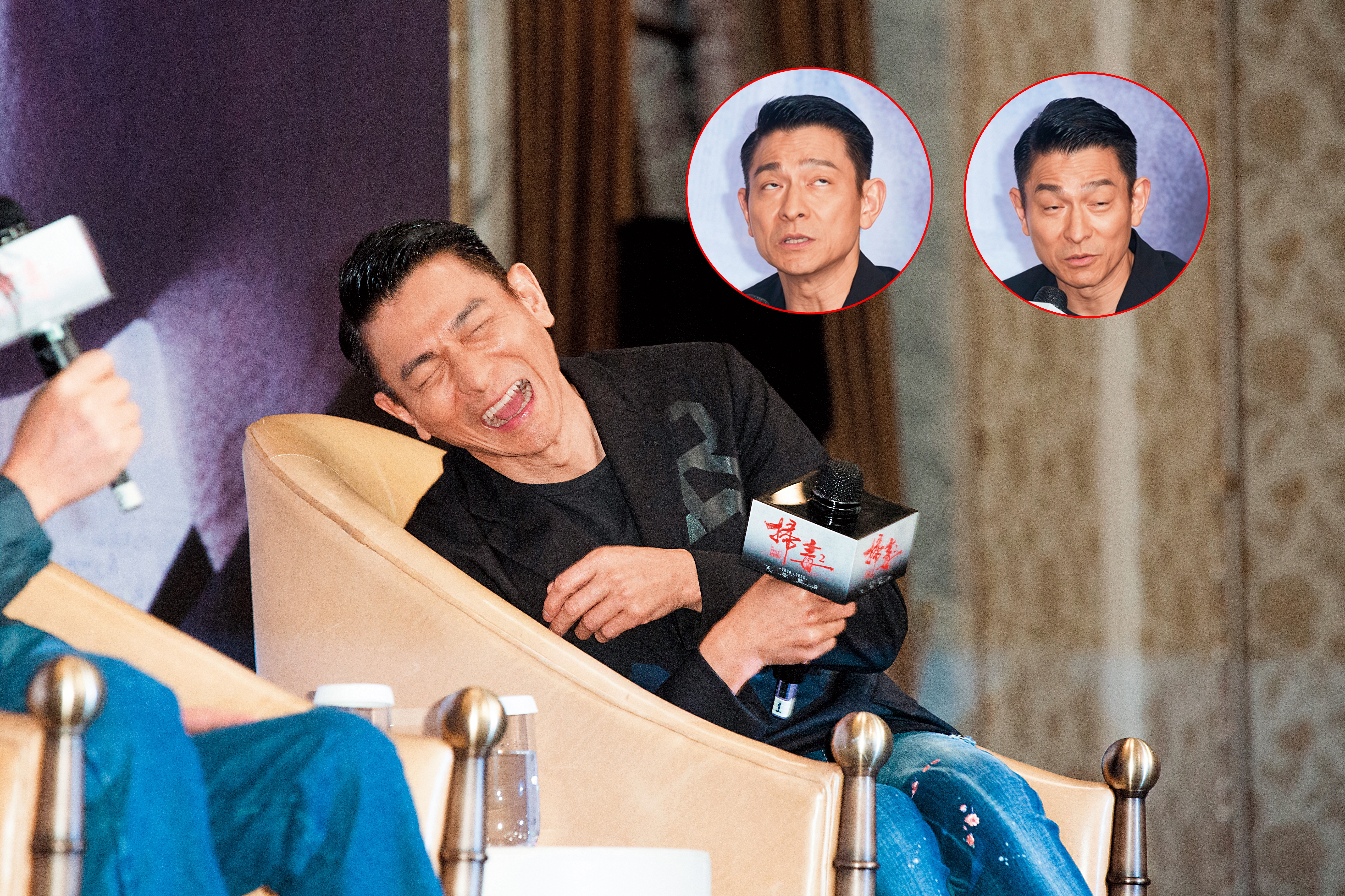 劉德華來台灣宣傳新片，表情很有張力，而且展現掃毒的決心不遺餘力。