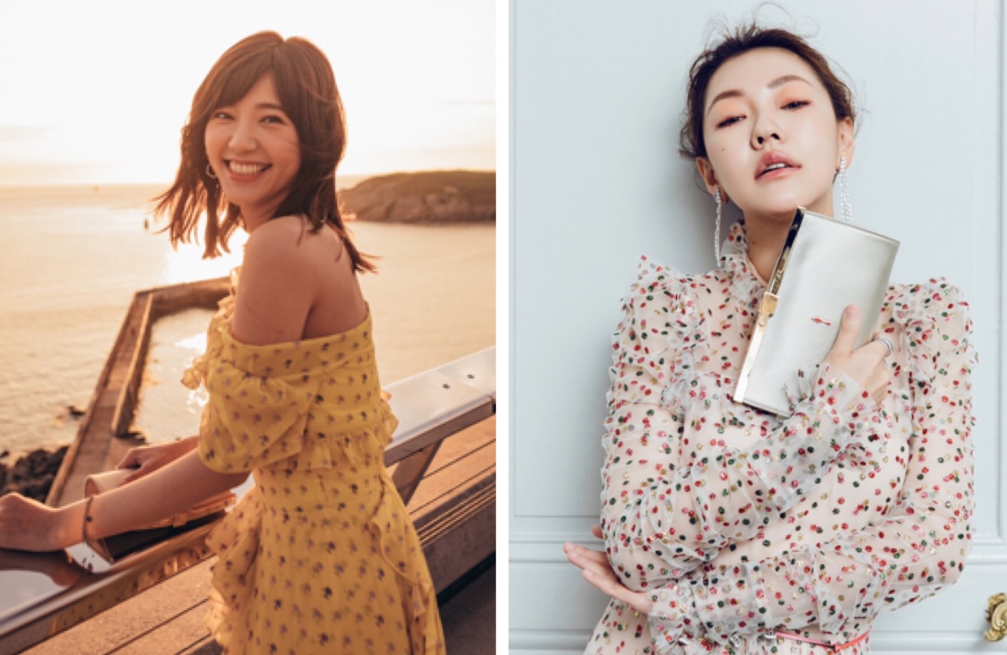 郭雪芙、小S相隔一個月，都手拿同樣的Christian Louboutin Palmette手帶搭配造型。（左圖為嬌蘭提供，右圖為Christian Louboutin提供）