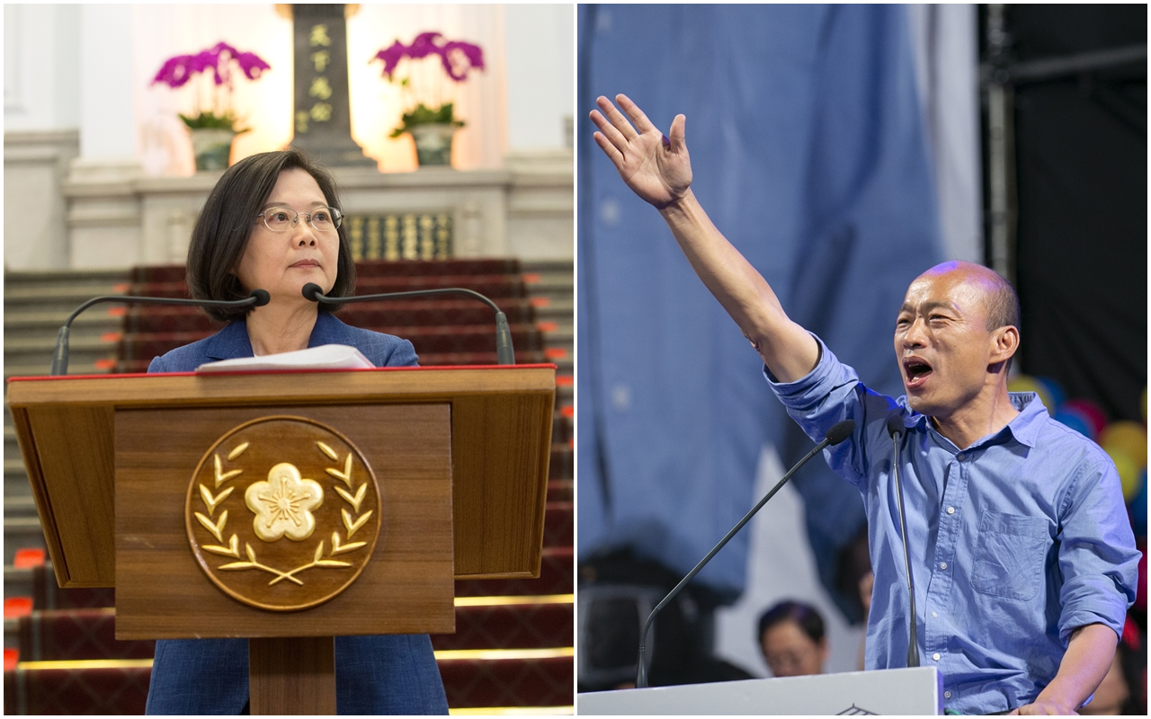 對於國民黨洪孟楷所指蔡英文（左）也是帶職參選，王丹傻眼po文痛批國民黨，「居然水平下降到這個程度，最基本的常識和智商都沒有了。」