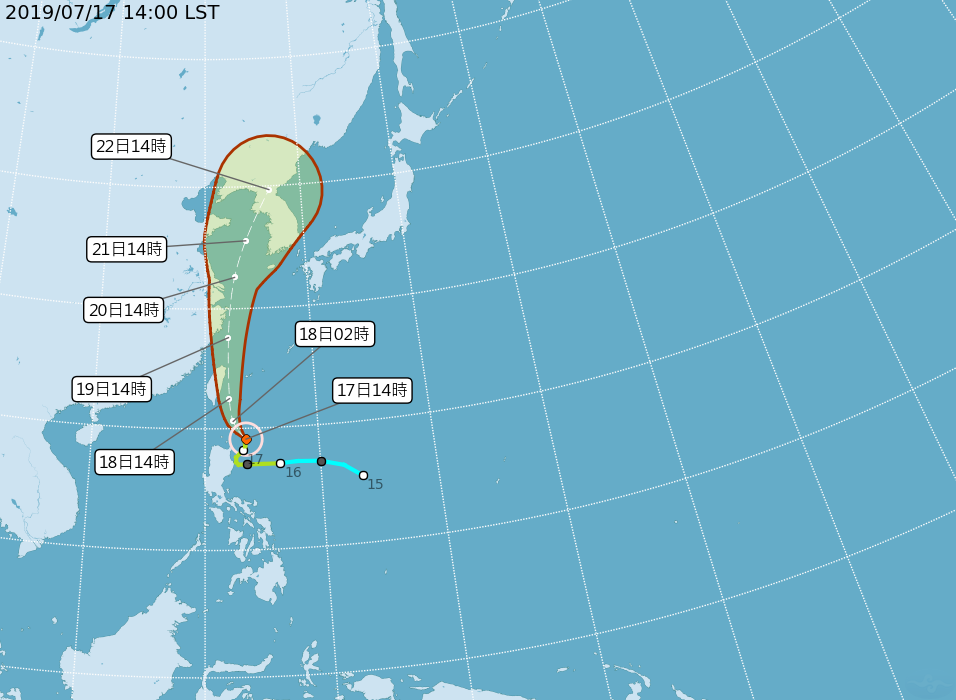 丹娜絲颱風逼近，雖然是輕颱，但大眾仍不能掉以輕心。（翻攝中央氣象局）