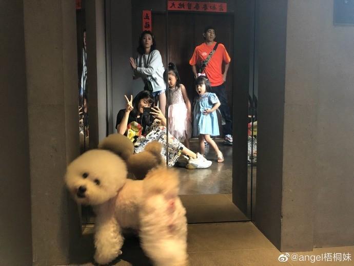 梧桐妹近日開通微博帳號，第一則貼文就是一張她側拍的全家福。（翻攝梧桐妹微博）