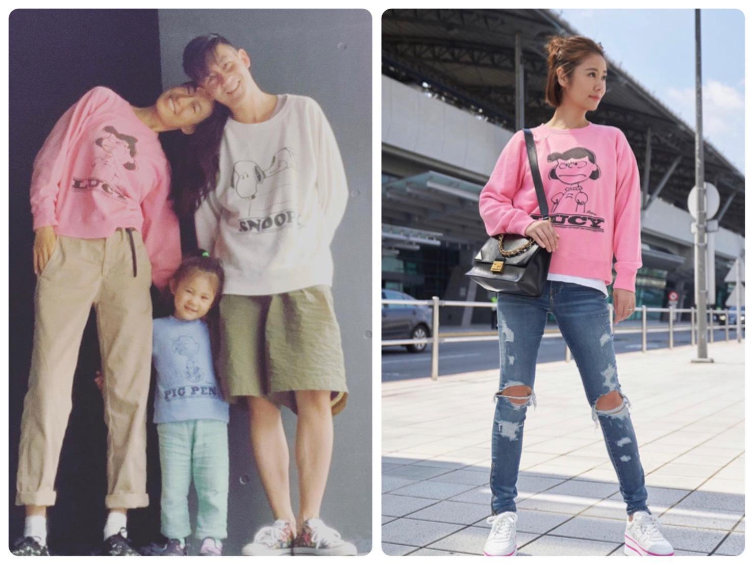 陳冠希與秦舒培一家三口甜蜜穿上家庭服,秦舒培的露西上衣與林心如相同。(翻攝自秦舒培、林心如IG)