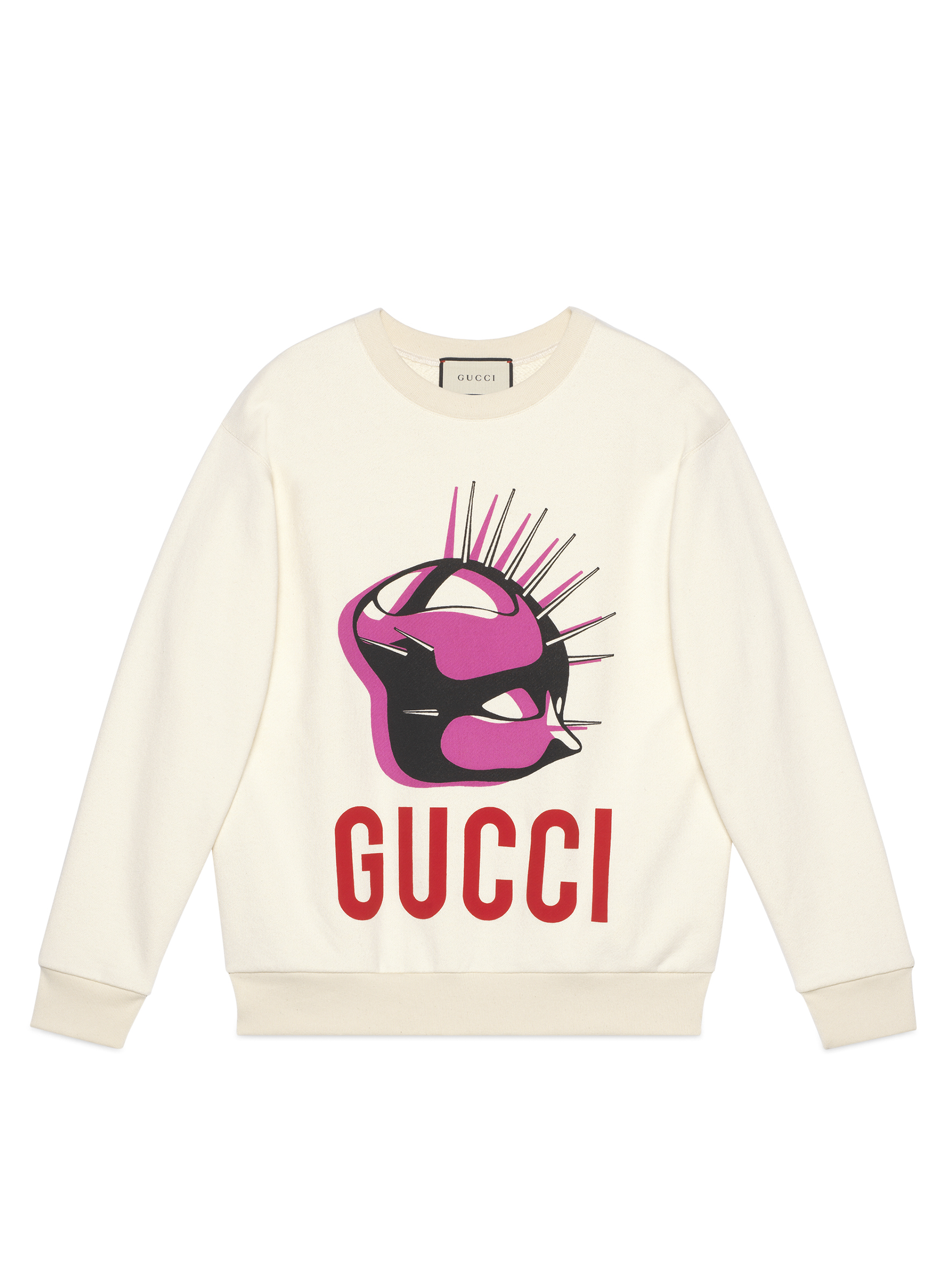 GUCCI Manifesto白色金屬釘狀面具女裝長袖衛衣,NT$40,000。(GUCCI提供)