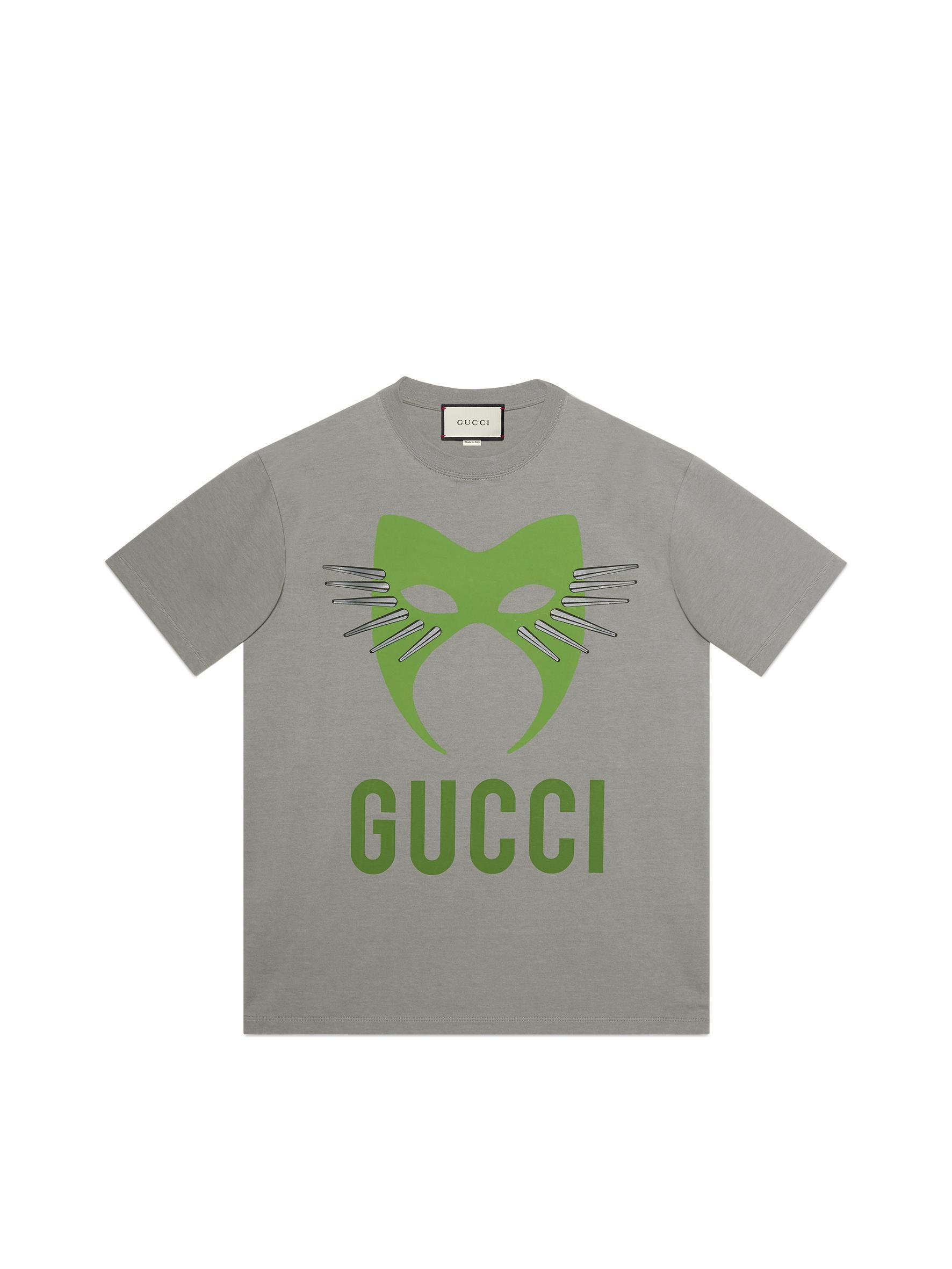 GUCCI Manifesto灰色嘉年華貓咪面具男裝T恤，NT$20,500。（GUCCI提供）