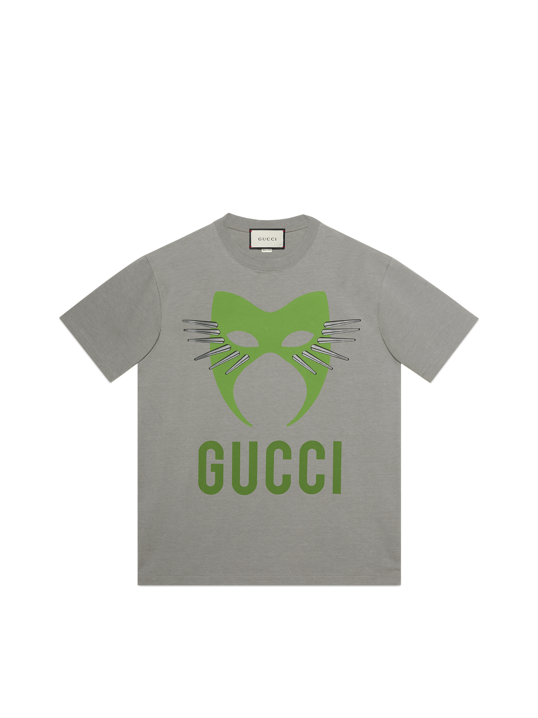 GUCCI Manifesto灰色嘉年華貓咪面具男裝T恤,NT$20,500。(GUCCI提供)