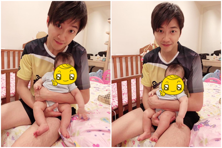 福原愛在臉書曝光三個多月大的小小傑正面照。（福原愛臉書）