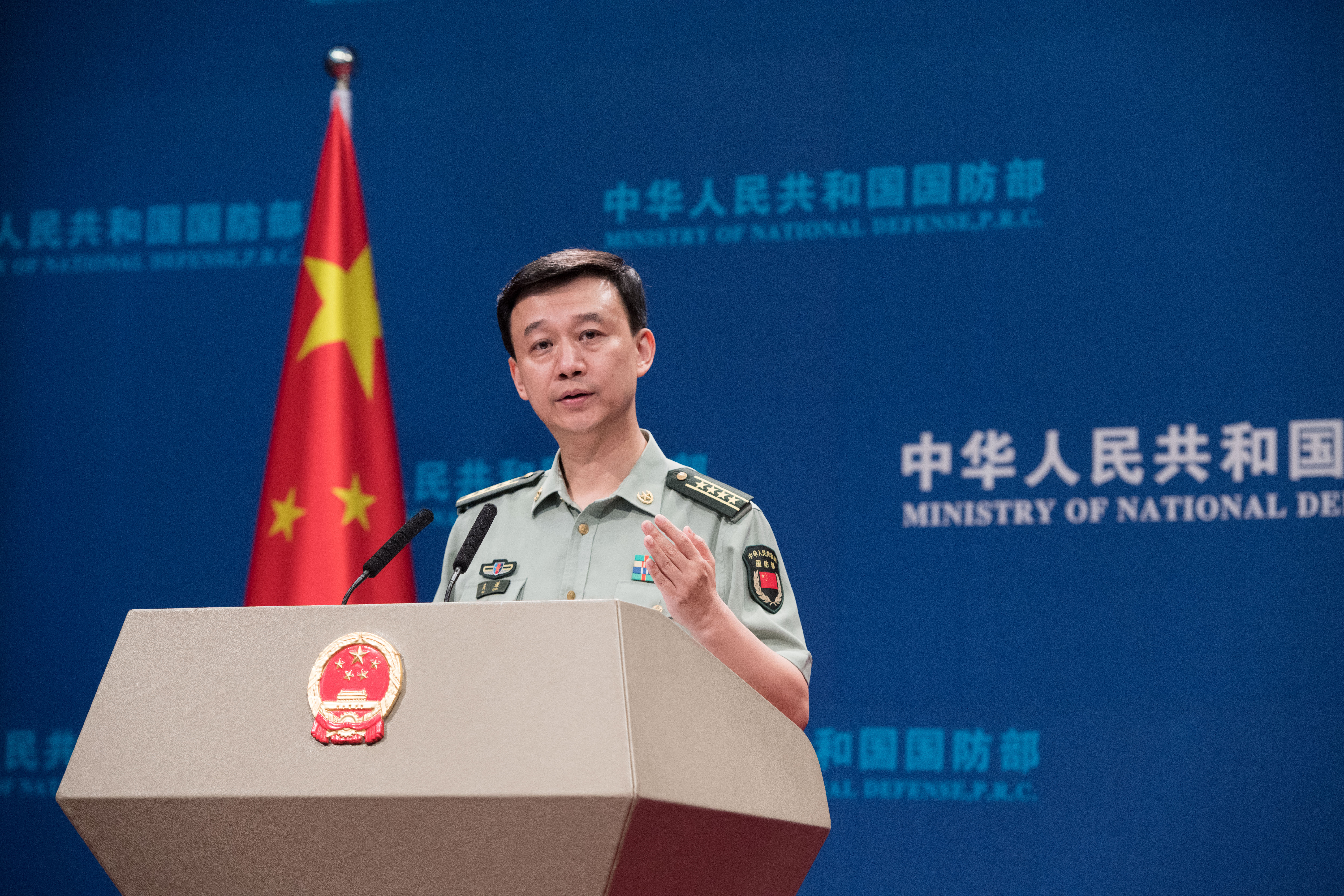 中共國防部發言人吳謙。（東方IC）