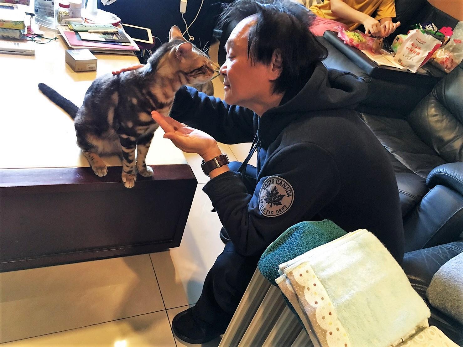 王世堅對貓兒子毛毛疼愛有加。(學姊受不了提供)