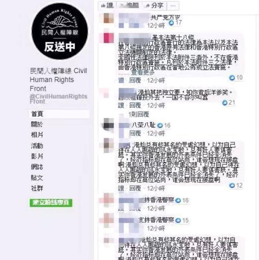 香港反送中大遊行,引來中國網軍翻牆表達不滿。(翻攝自網路)