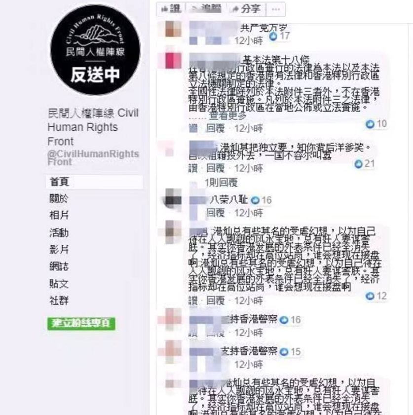 香港反送中大遊行，引來中國網軍翻牆表達不滿。（翻攝自網路）