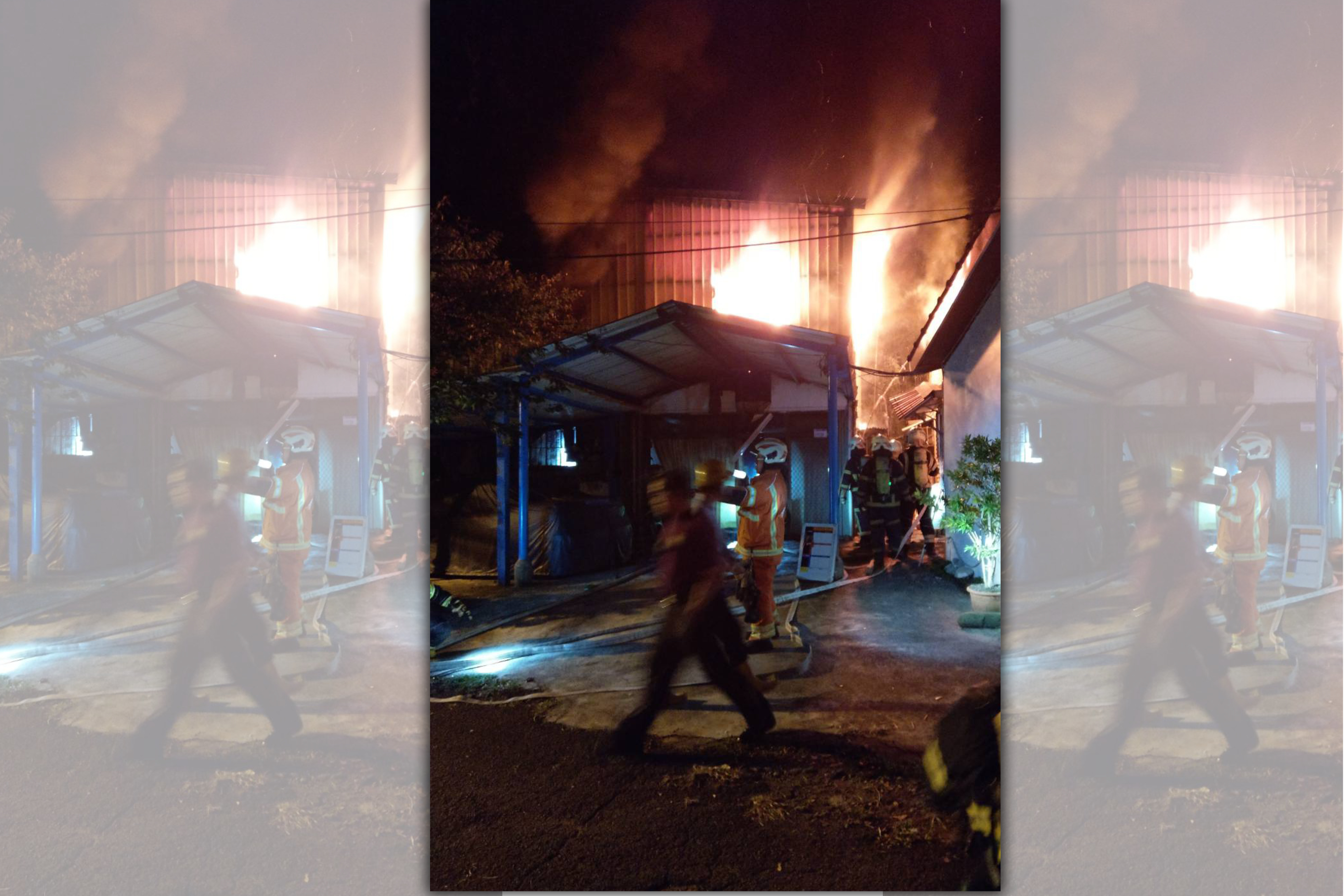 大溪民宅昨日晚間發生火警，警消到場搶救。（翻攝畫面）