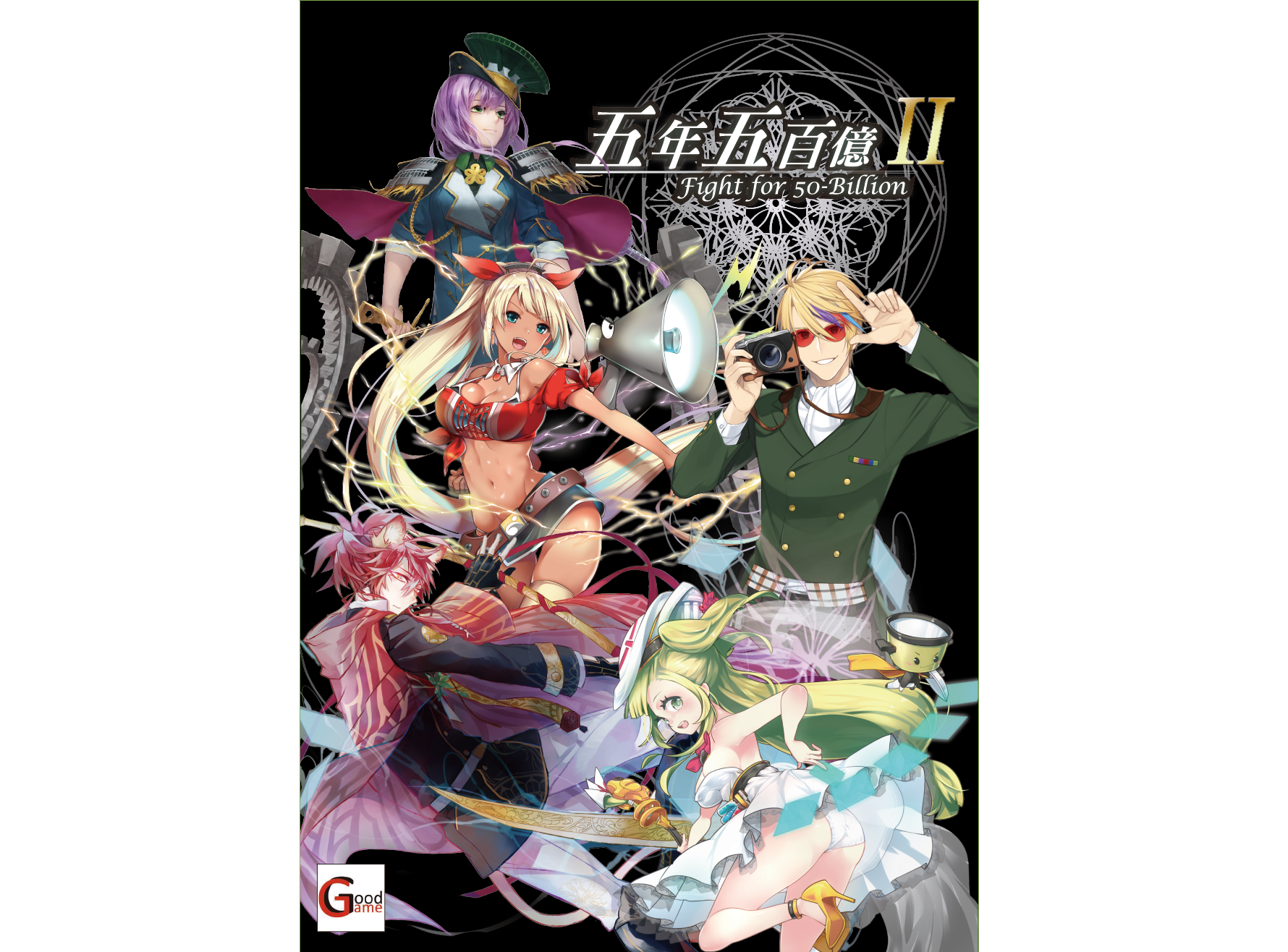 《五年五百億 2》遊戲封面,粉墨登場的大學擬人由上至下、由左至右分別是勤益、高雄、東華、華梵、大同。(五百億團隊提供)