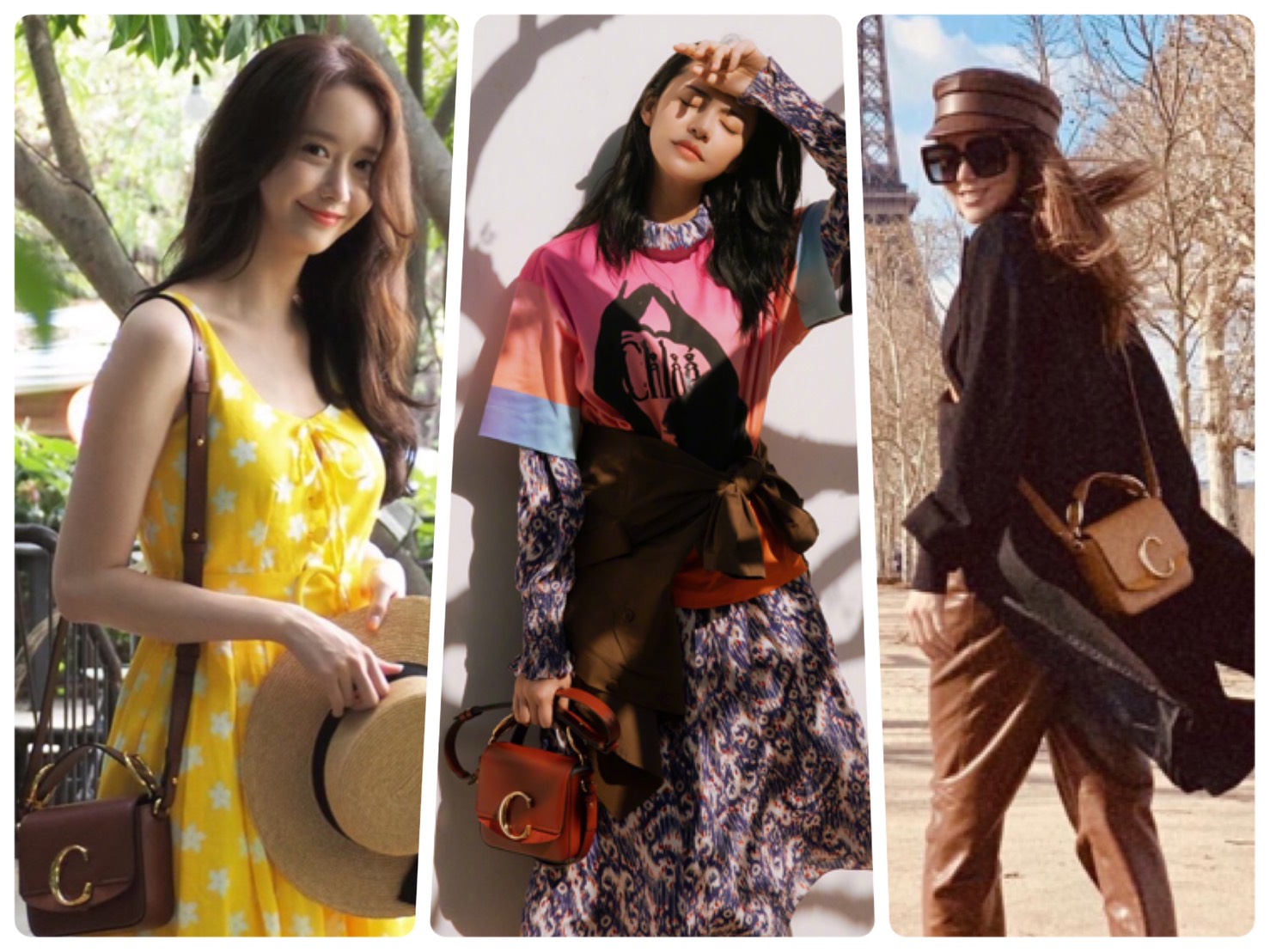 潤娥（左起）、姚晨、昆凌都是Chloé C小方包粉。（合成照片）