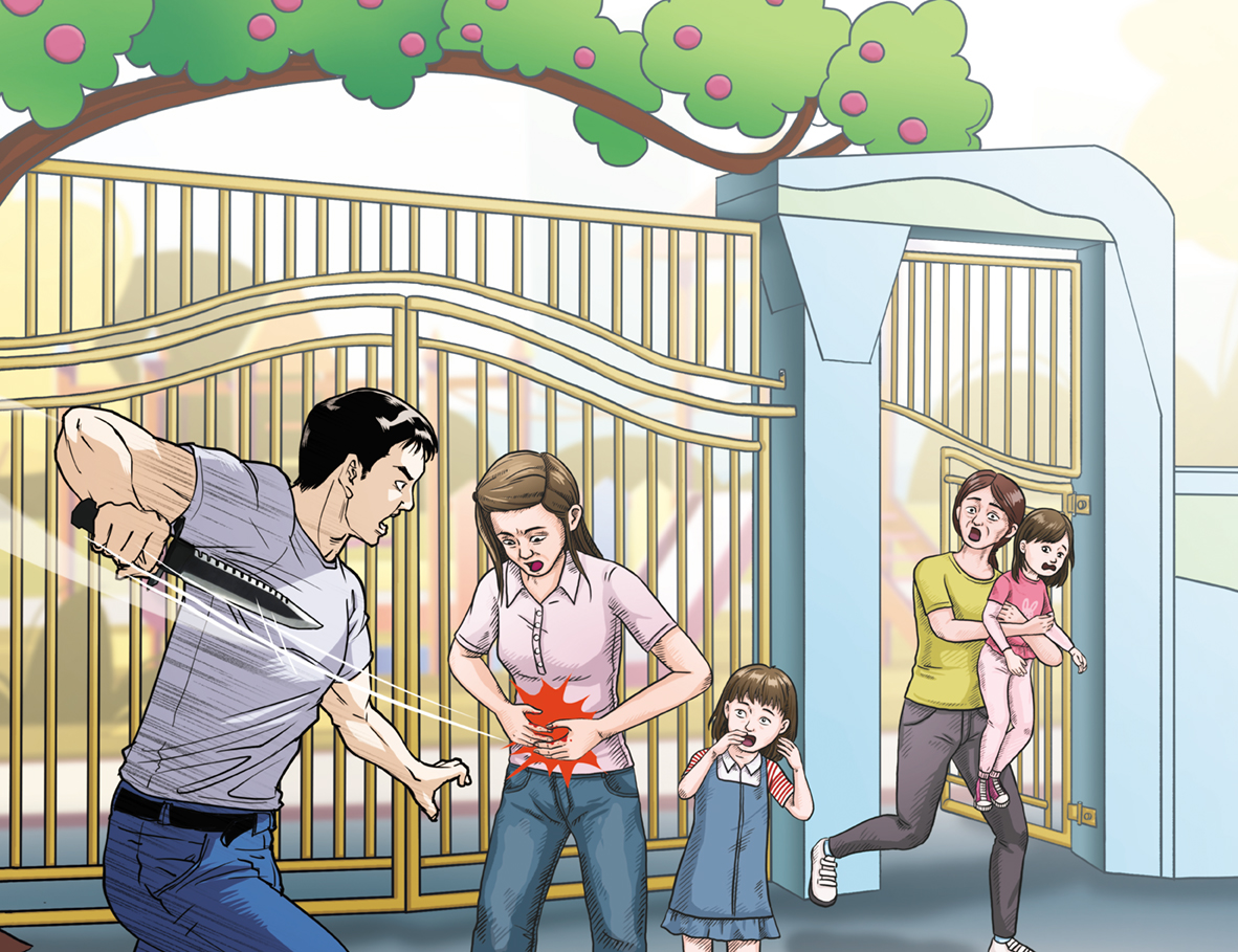 李宏基為了爭奪2個女兒，在幼兒園門口持刀刺死前妻。 