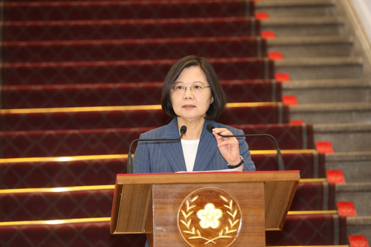 總統蔡英文對中國禁止陸客來台自由行等議題發表談話。