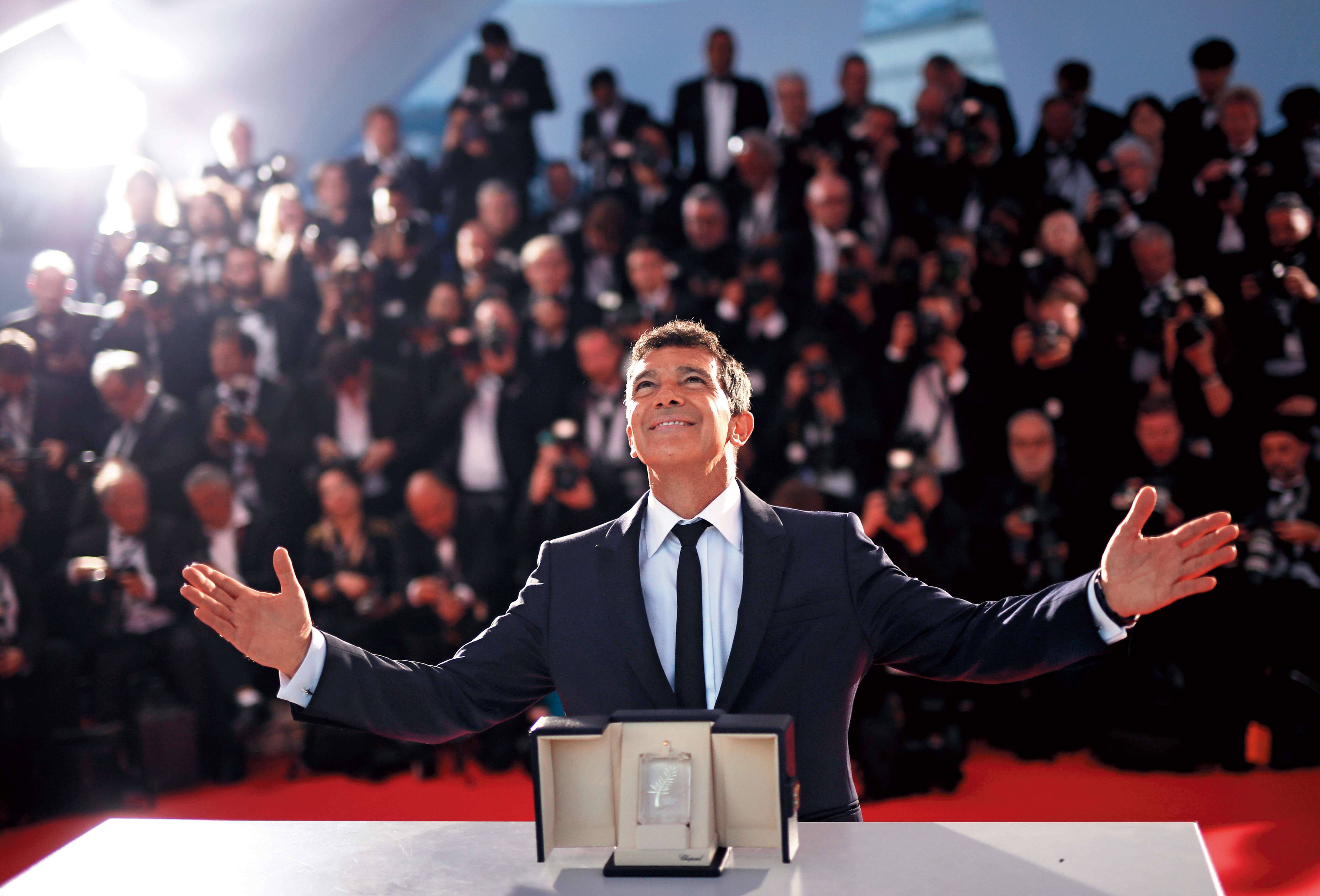 影評盛讚阿莫多瓦的《痛苦與榮耀》到達再也難以超越的新高度，8度合作的默契和磨鍊，也讓男主角安東尼奧班德拉斯抱回坎城影帝大獎。鮮肉不再，演技已服人。（東方IC）