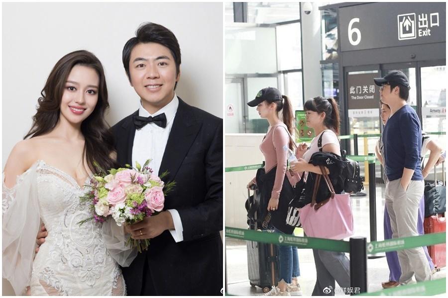 郎朗才新婚2個月,就被網友直擊東西全給老婆拿,自己兩手空空。(左圖翻攝自郎朗微博、右圖翻攝自鮮娛君微博)