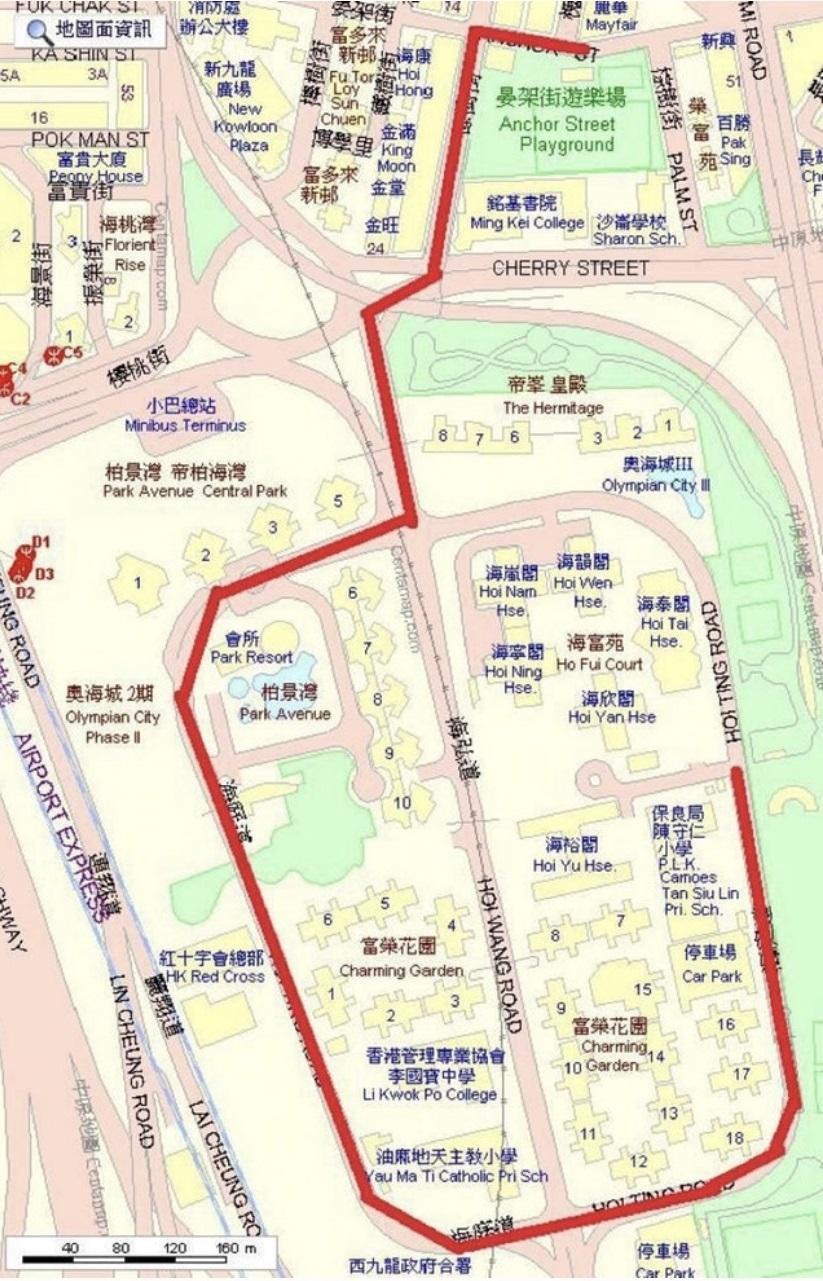 旺角再遊行路線。(翻攝自Google Map)