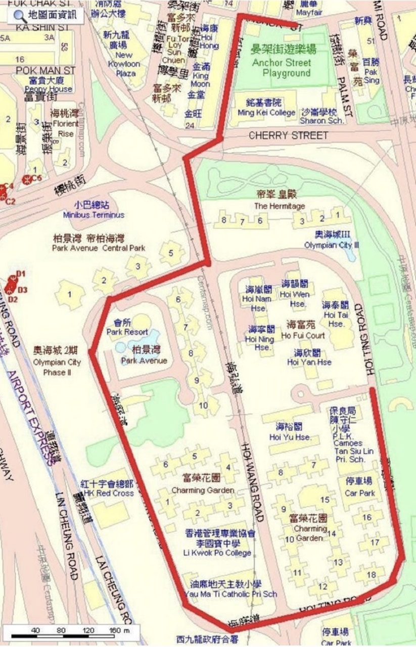 旺角再遊行路線。（翻攝自Google Map）