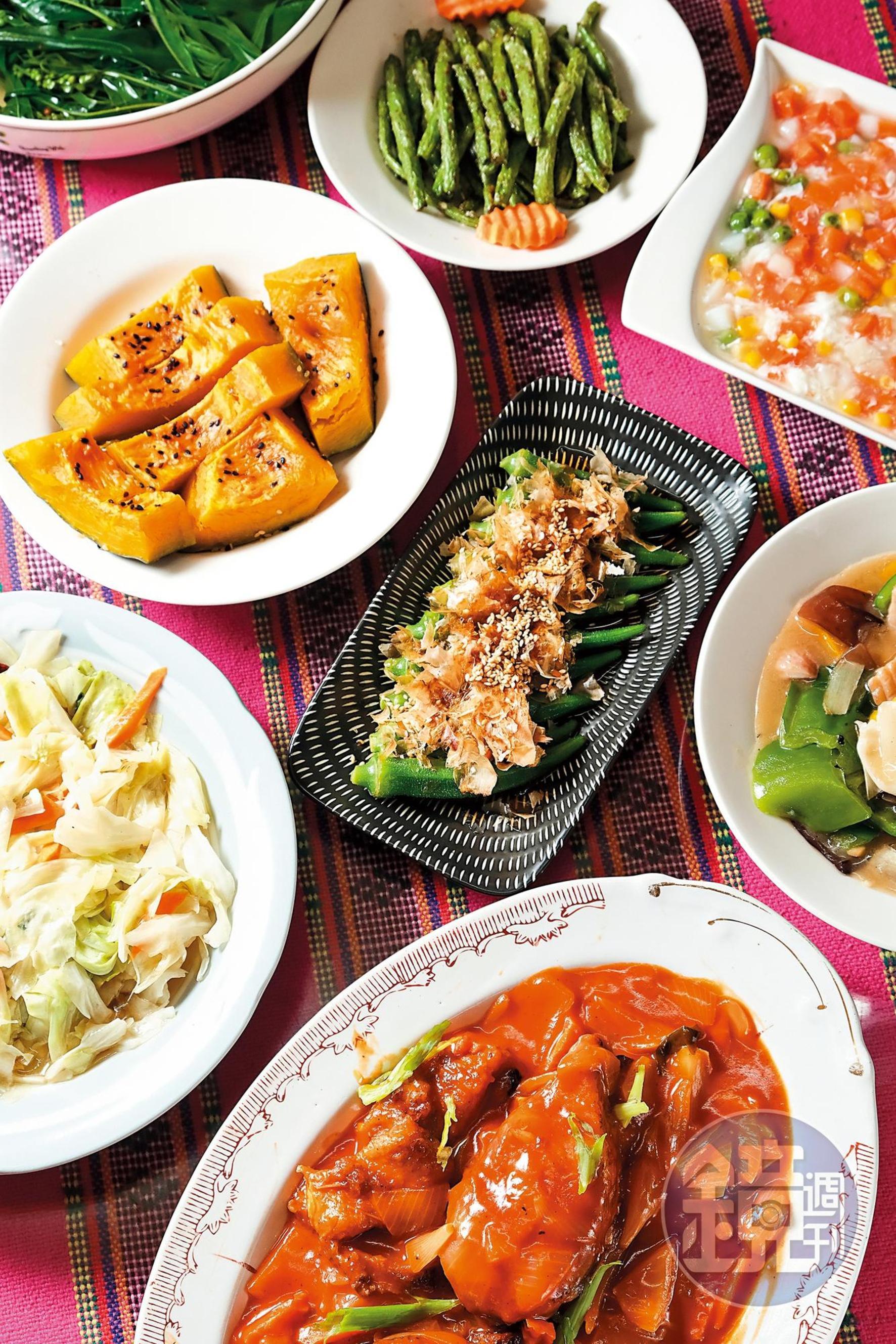 以當地食材料理的風味餐。（350元／人）